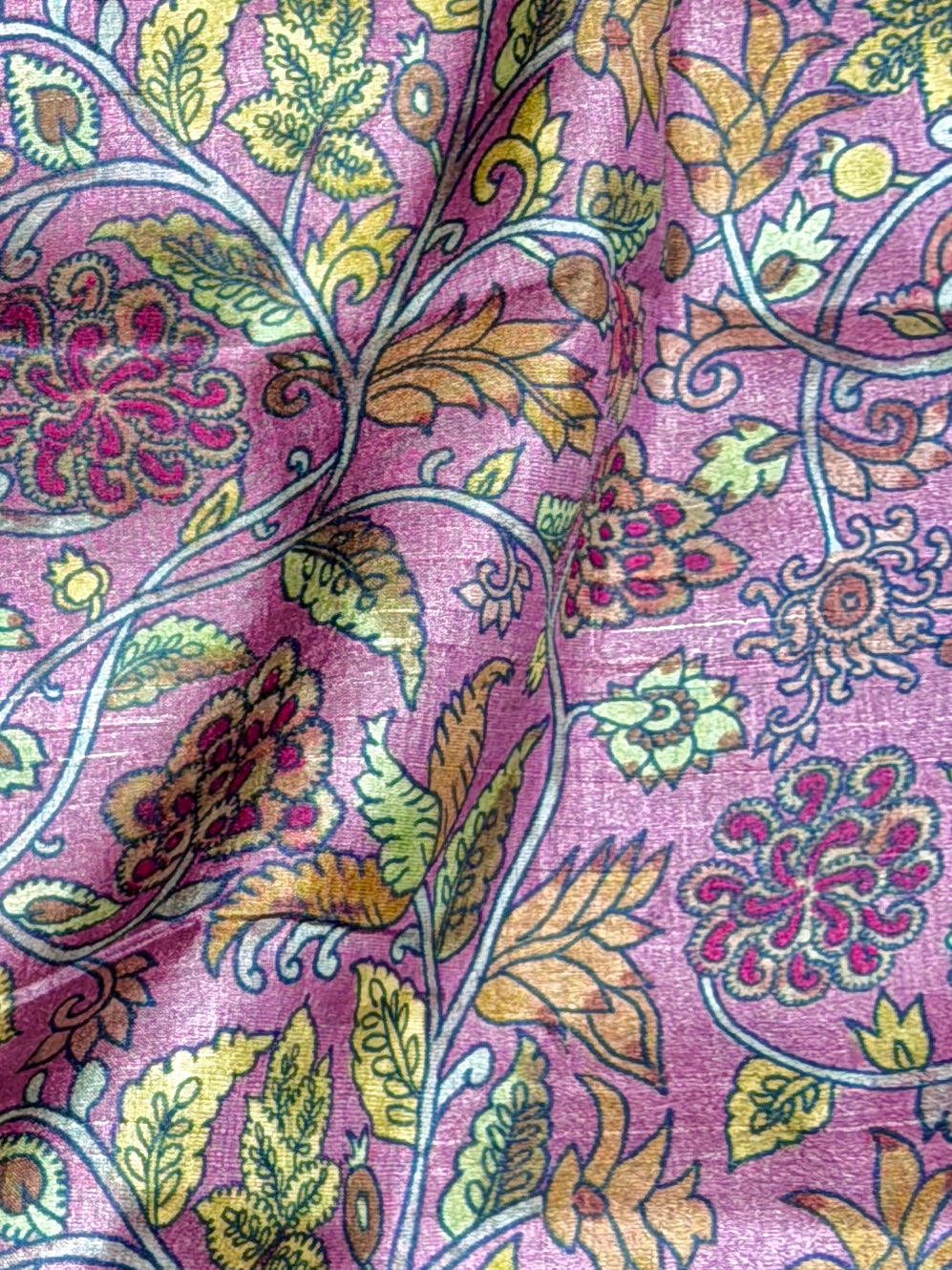 Pink Lilac Tussar Kalamkari Printed Fabric
