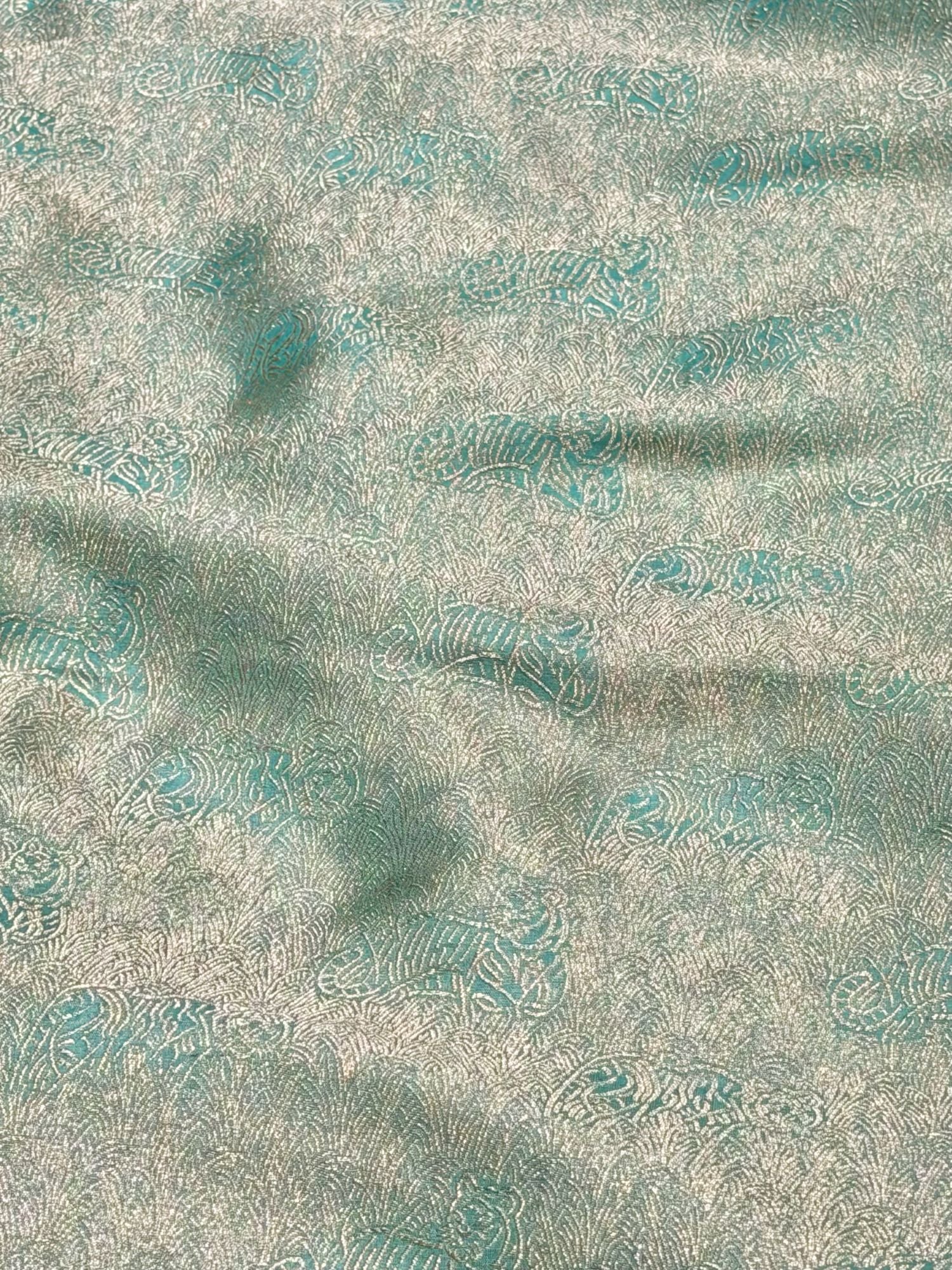 Aqua Mist Brocade Katan Silk Handloom Fabric