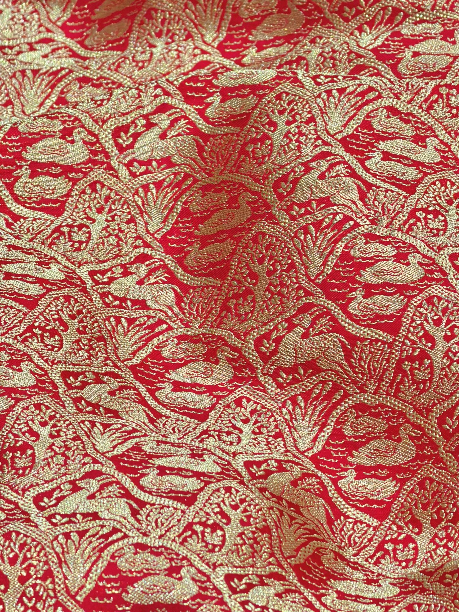 Crimson Red Brocade Katan Silk Handloom Fabric