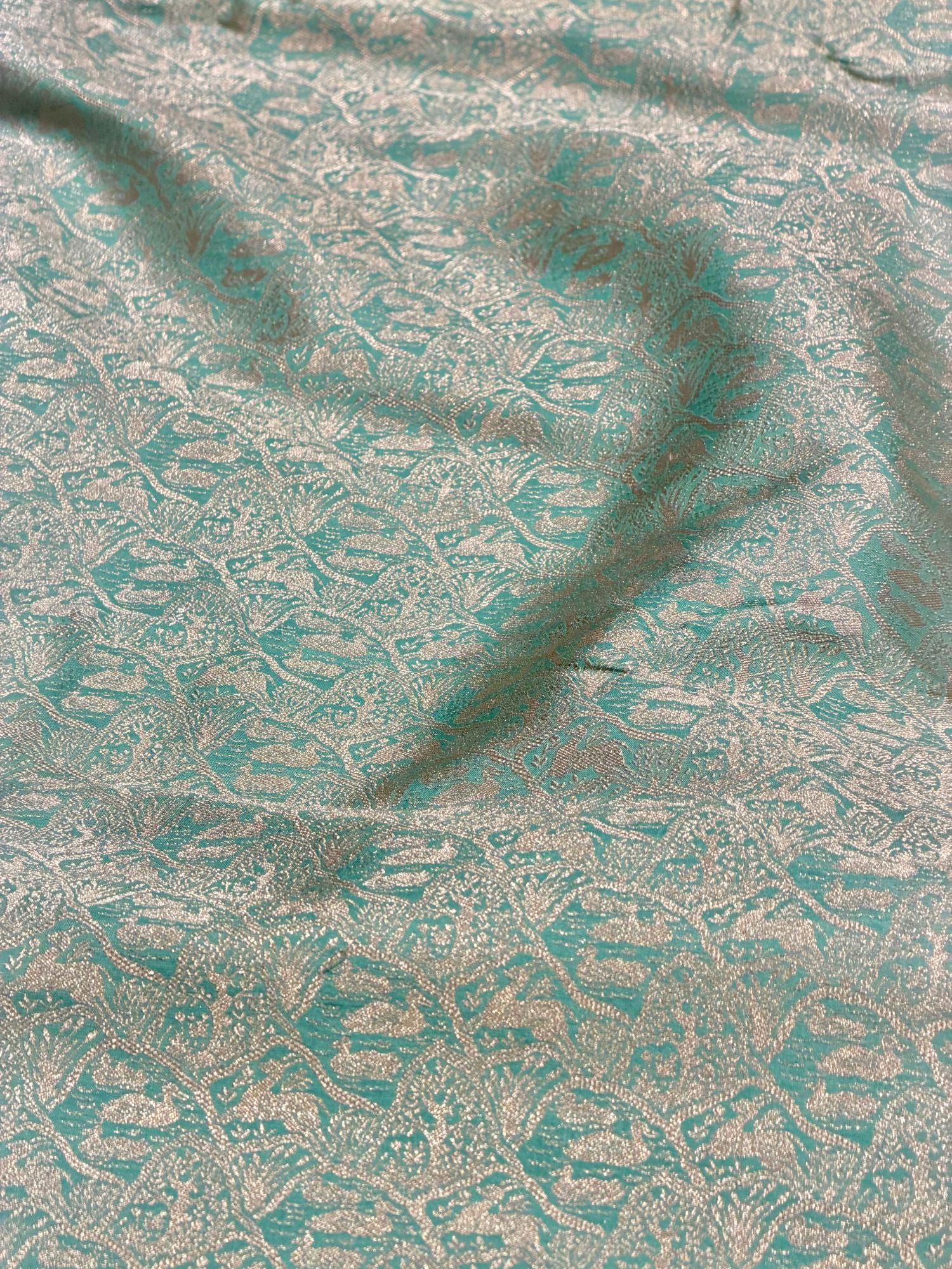 Aqua Mist Brocade Katan Silk Handloom Fabric