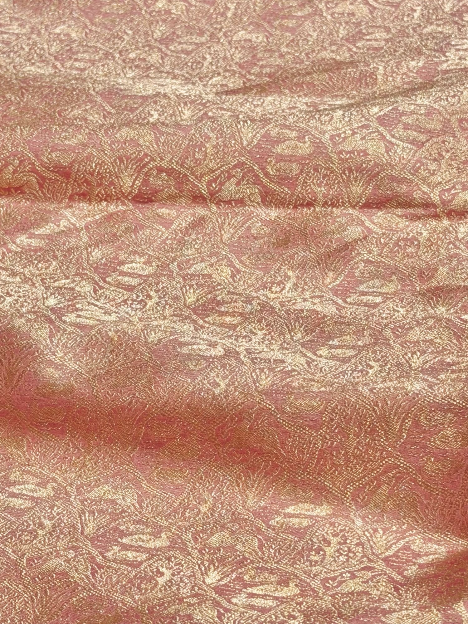 Peach Brocade Katan Silk Handloom Fabric