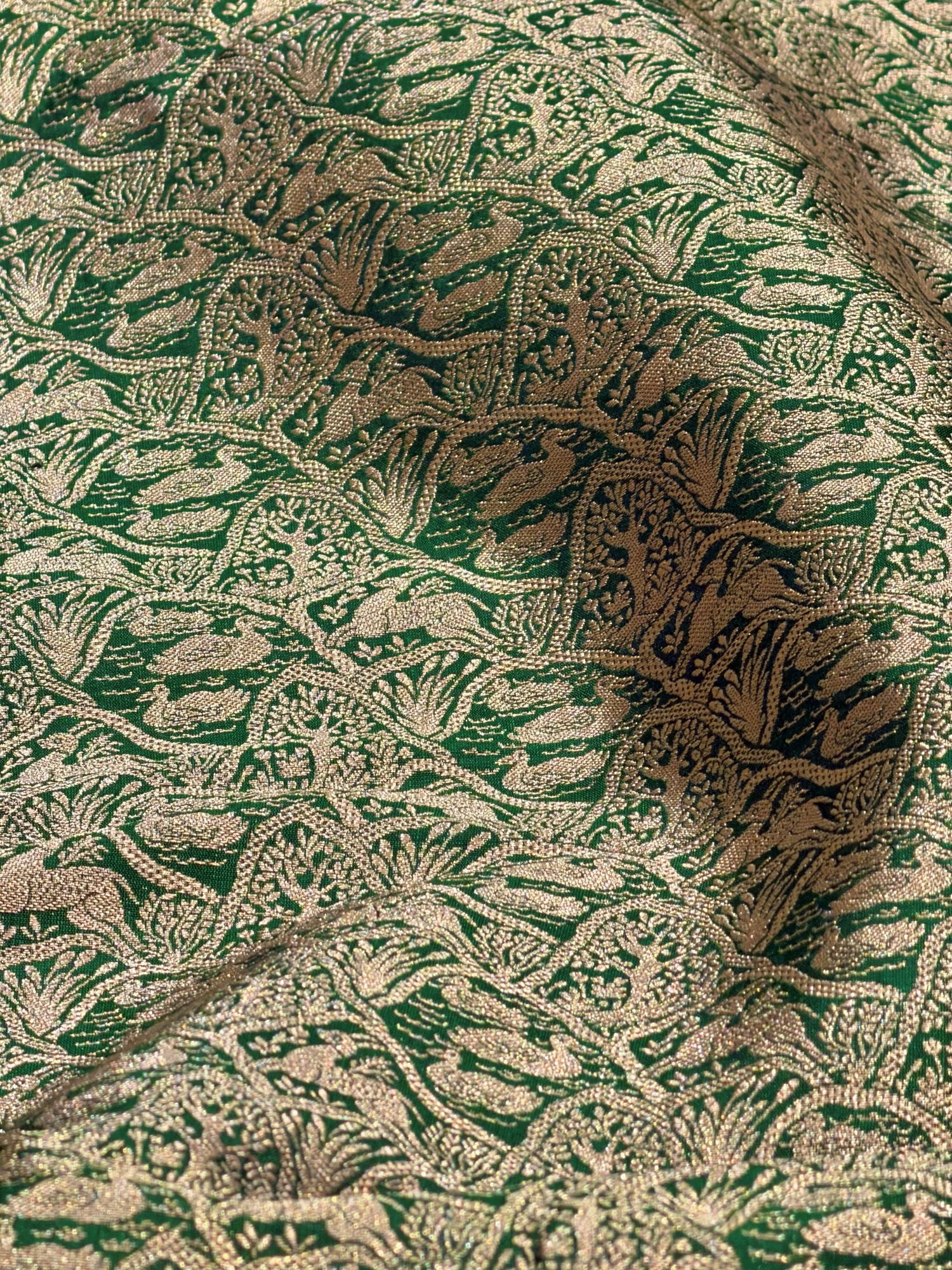 Bottle Green  Brocade Katan Silk Handloom Fabric