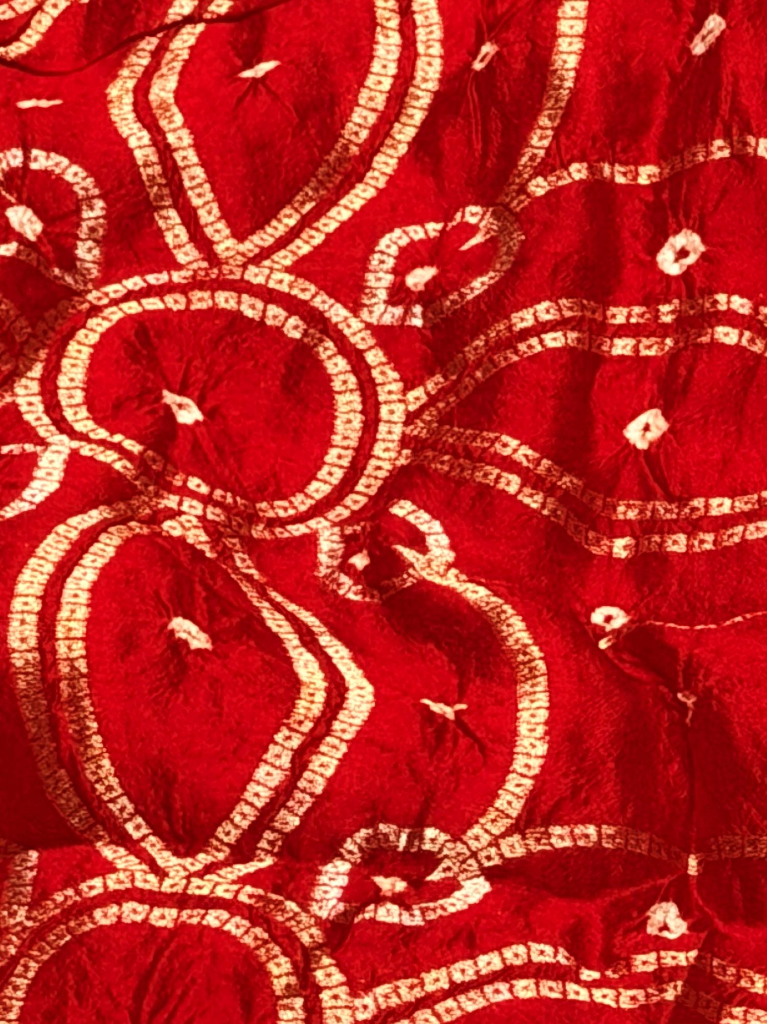 Deep Red Chiniya Silk Weaving Bandhani Fabric
