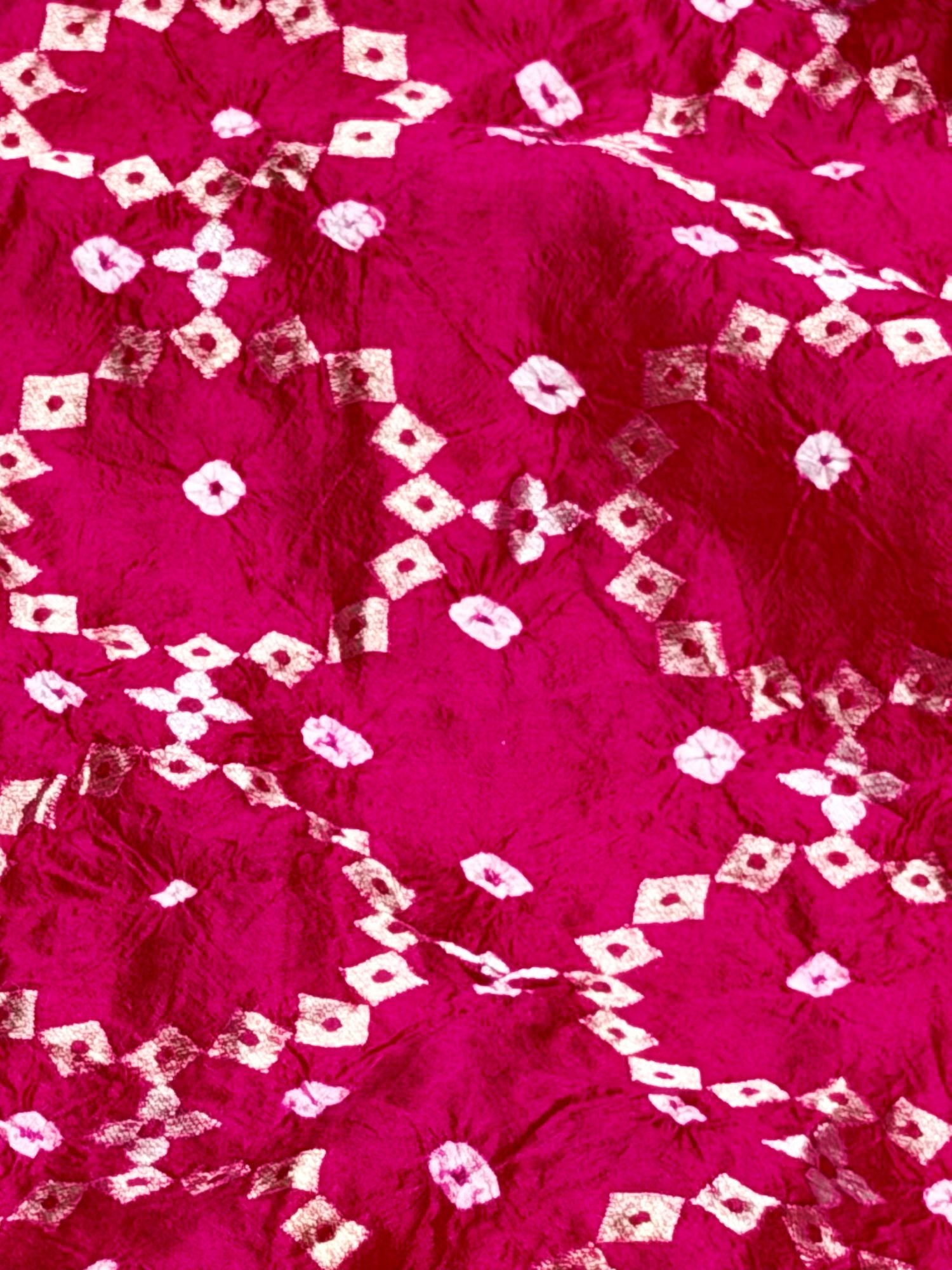 Magenta Pink Chiniya Silk Weaving Bandhani Fabric