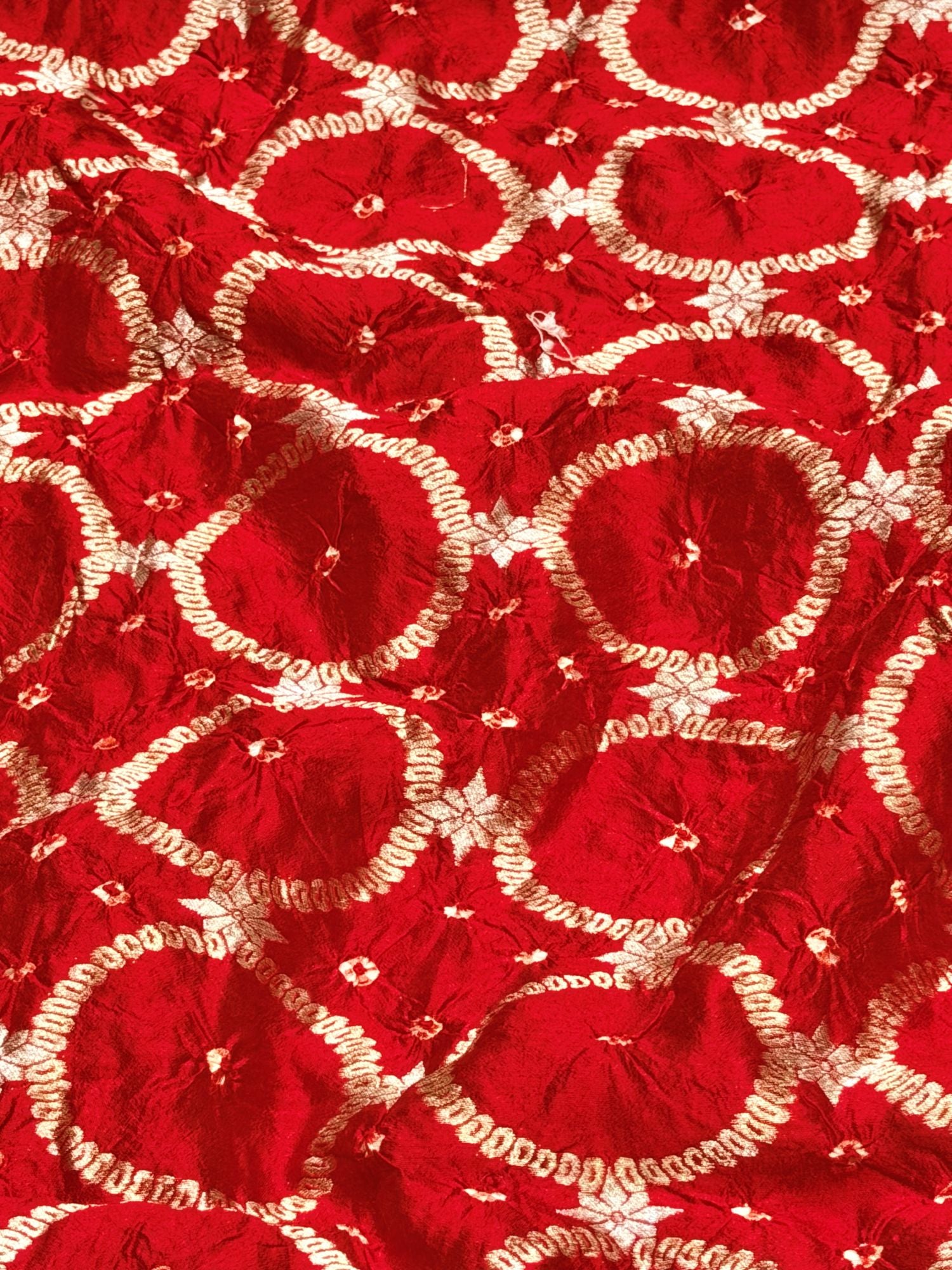 Deep Red Chiniya Silk Weaving Bandhani Fabric