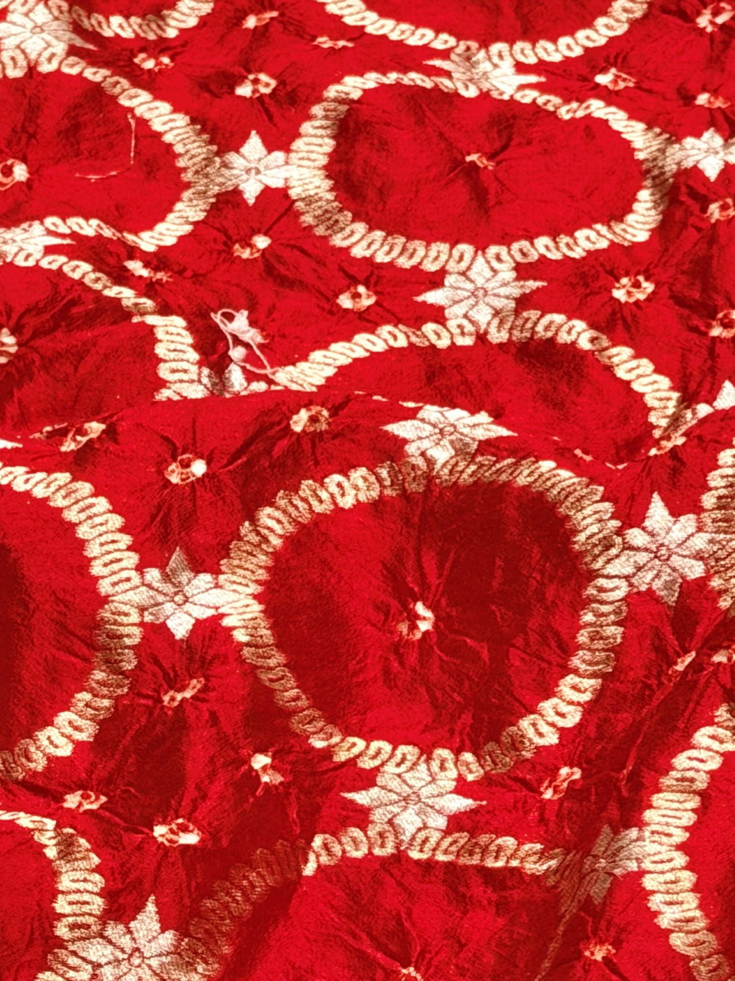 Deep Red Chiniya Silk Weaving Bandhani Fabric
