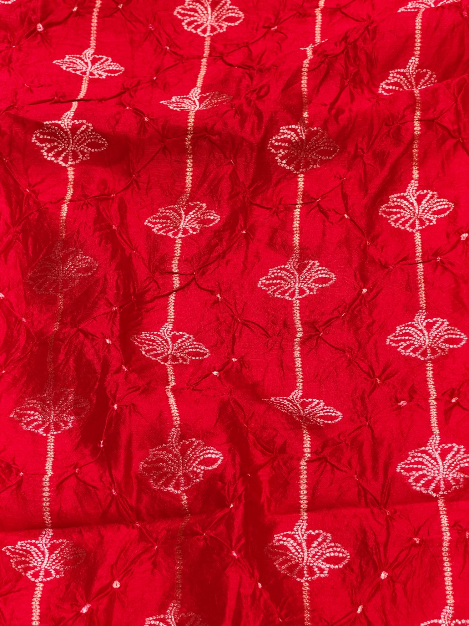 Deep Red Chiniya Silk Weaving Bandhani Fabric