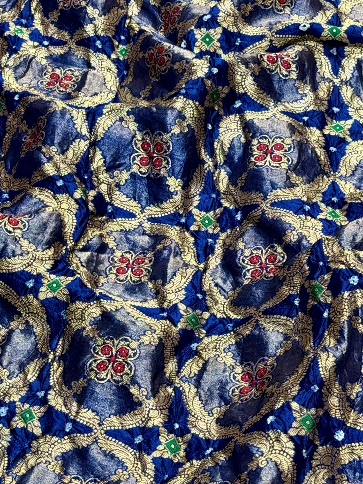 Royal Blue Pure Chiniya Silk Tissue Bandhani Fabric