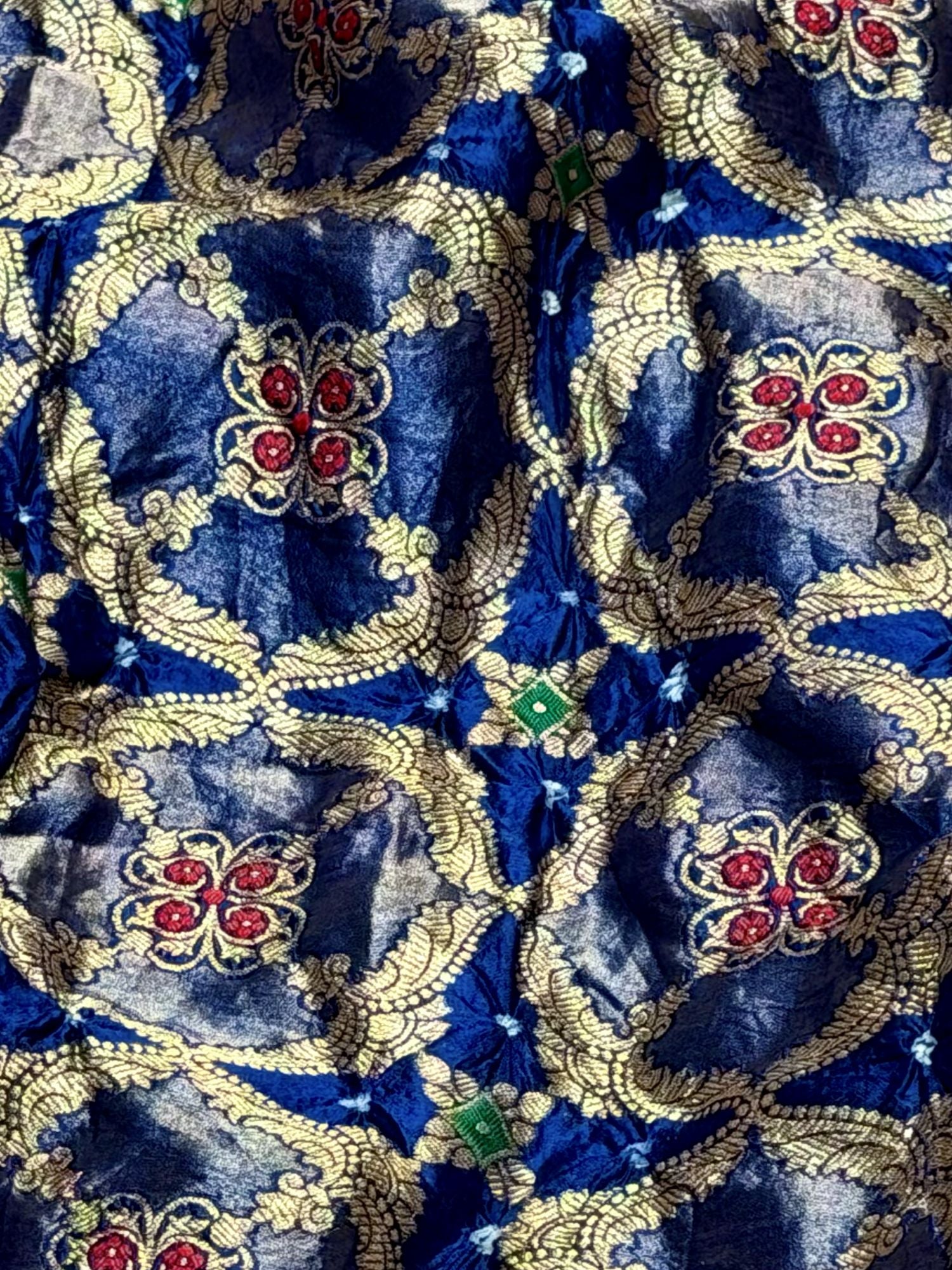 Royal Blue Pure Chiniya Silk Tissue Bandhani Fabric