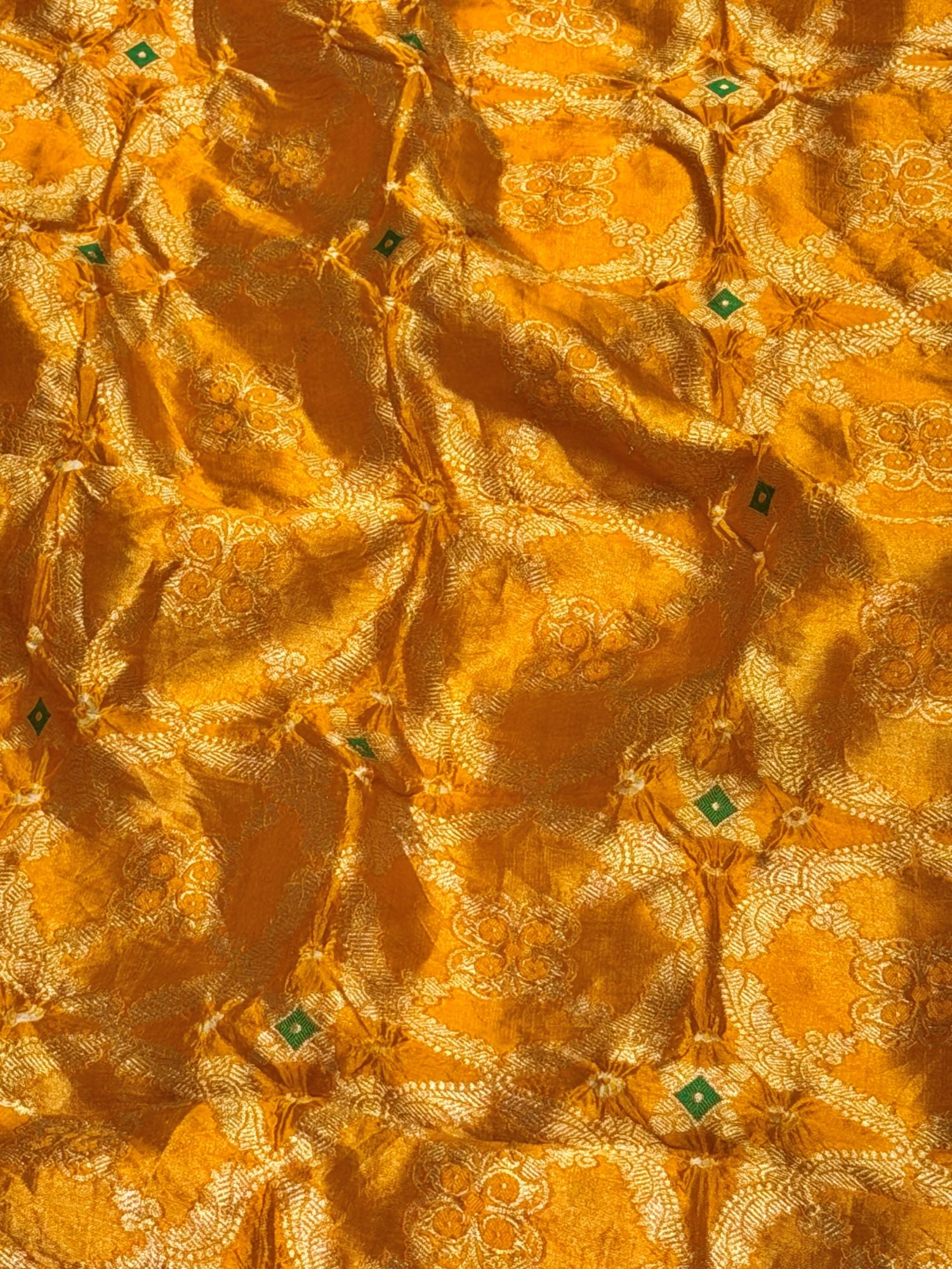 Mustard Yellow Pure Chiniya Silk Tissue Bandhani Fabric