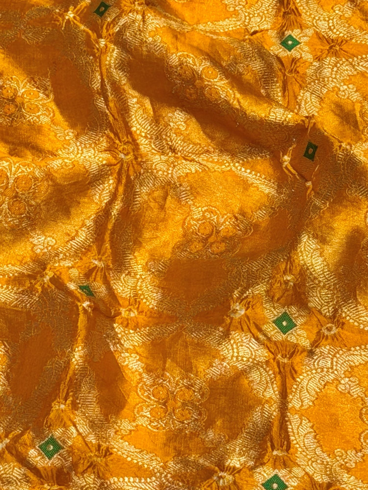 Mustard Yellow Pure Chiniya Silk Tissue Bandhani Fabric
