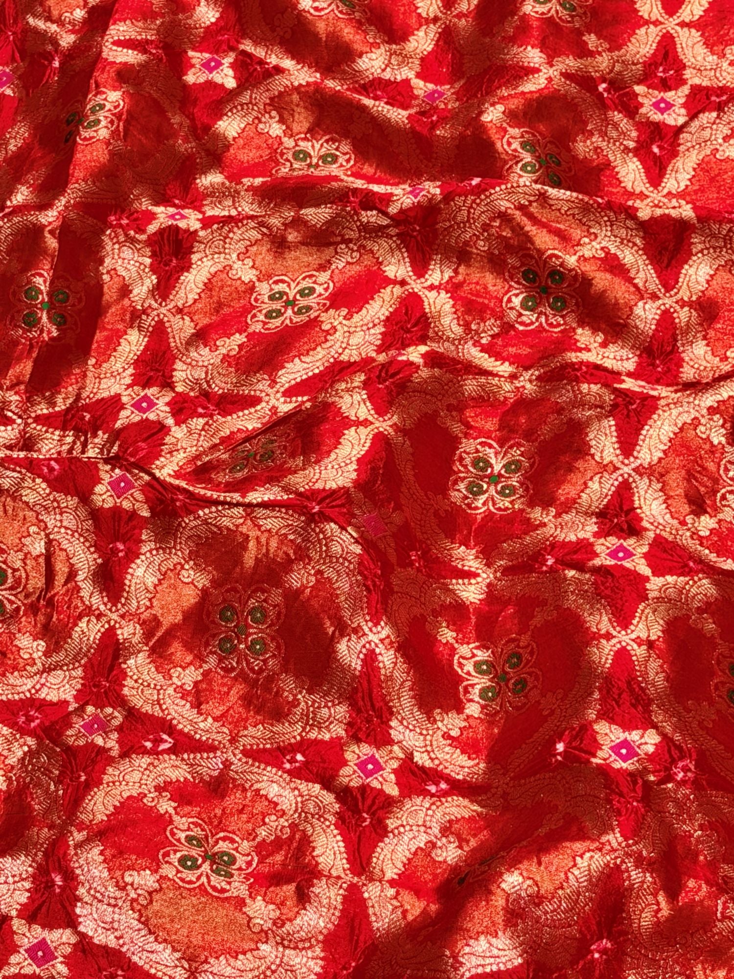 Red Pure Chiniya Silk Tissue Bandhani Fabric
