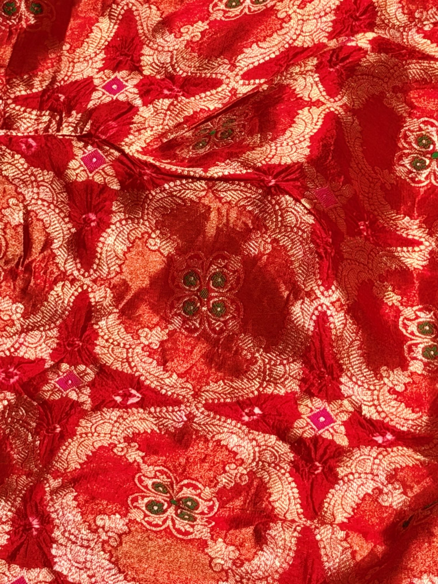 Red Pure Chiniya Silk Tissue Bandhani Fabric