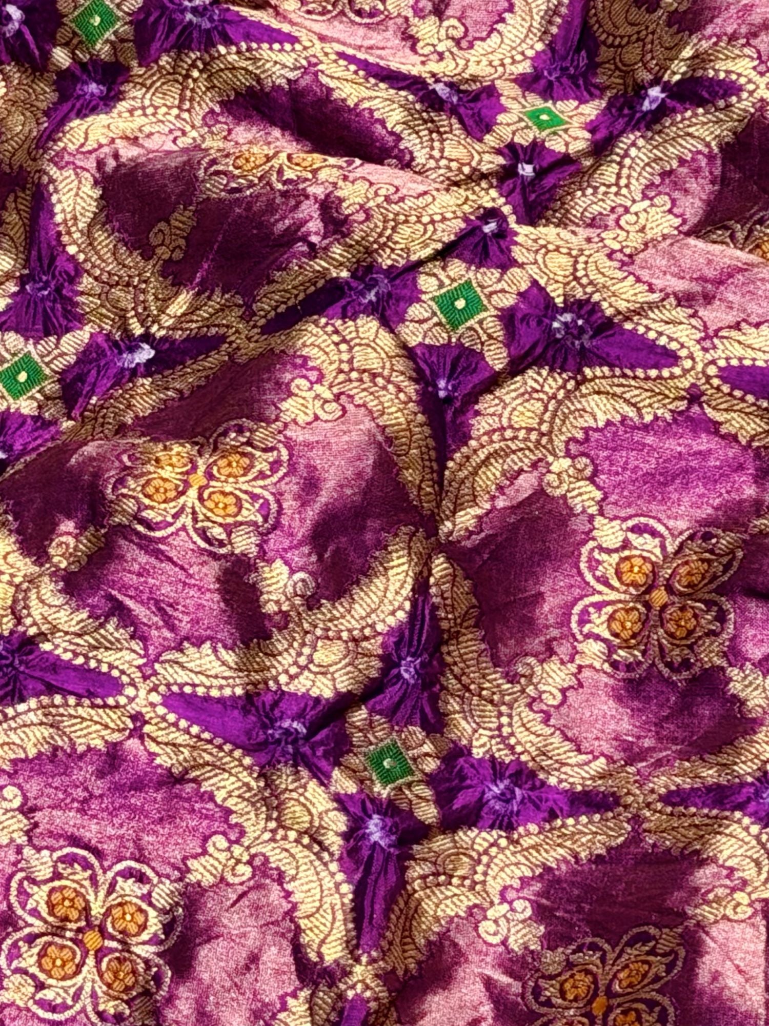 Deep Purple Pure Chiniya Silk Tissue Bandhani Fabric