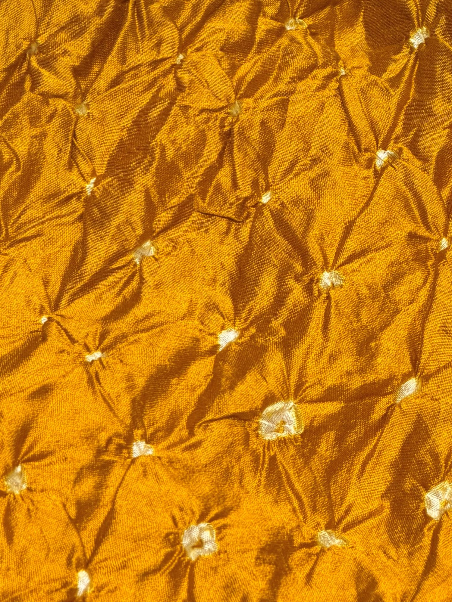 Yellow Chiniya Silk Fabric With Bandhani
