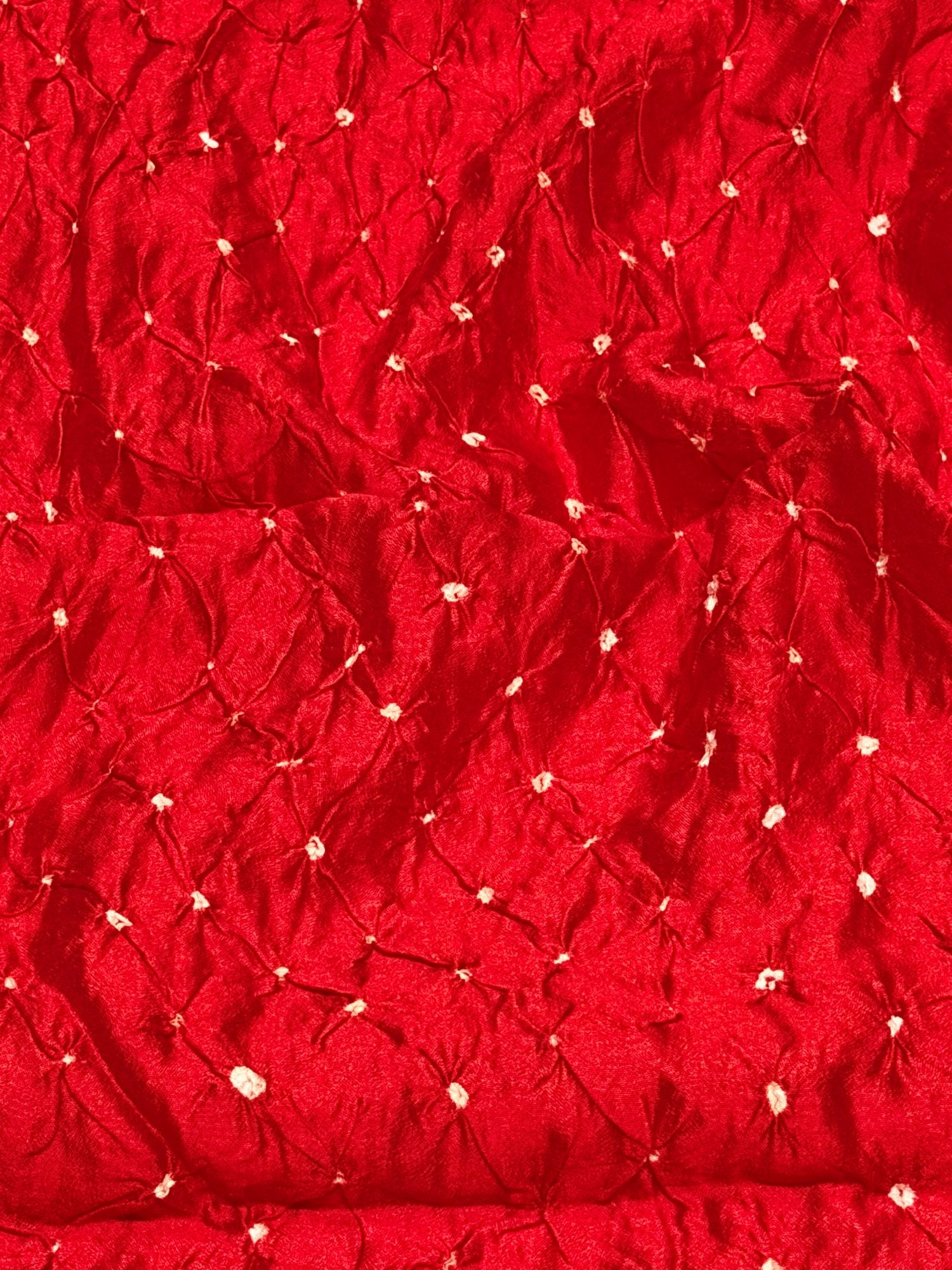 Deep Red Chiniya Silk Fabric With Bandhani