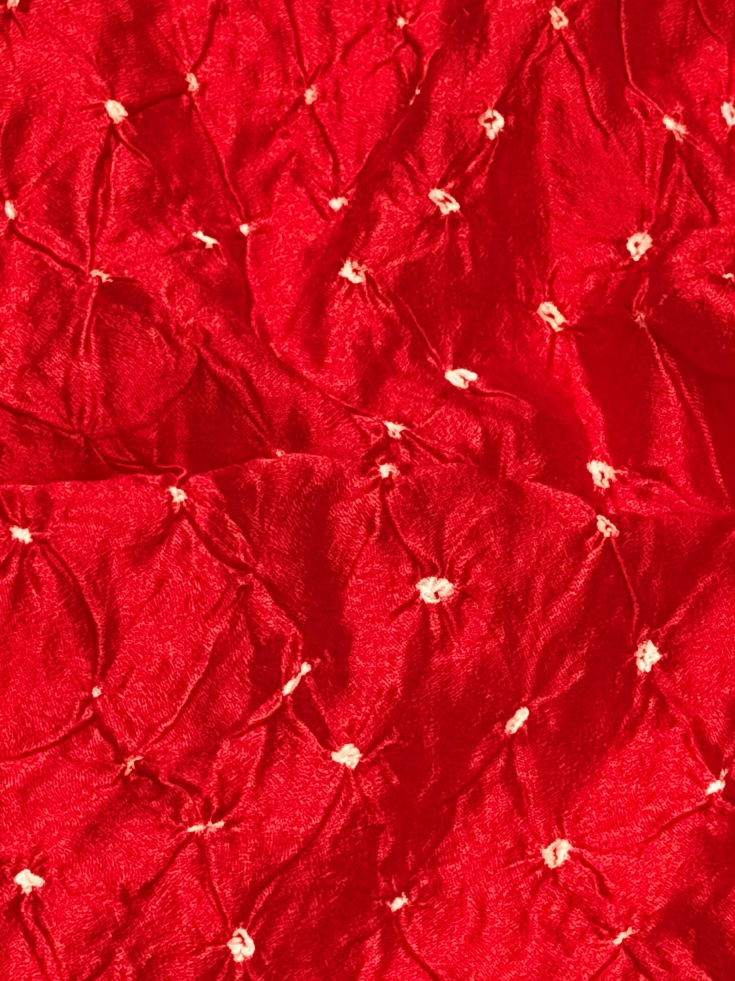 Deep Red Chiniya Silk Fabric With Bandhani
