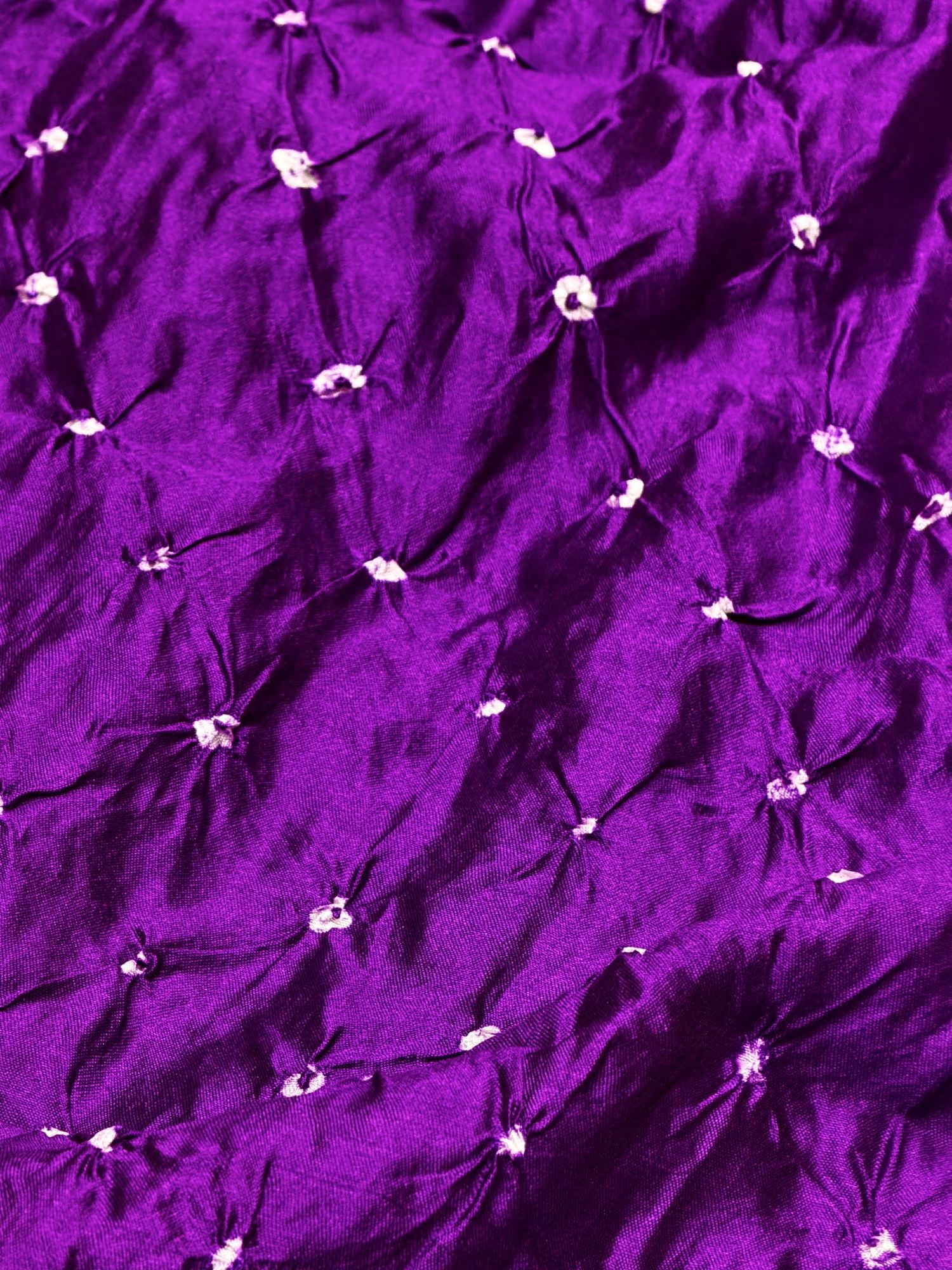 Purple Chiniya Silk Fabric With Bandhani