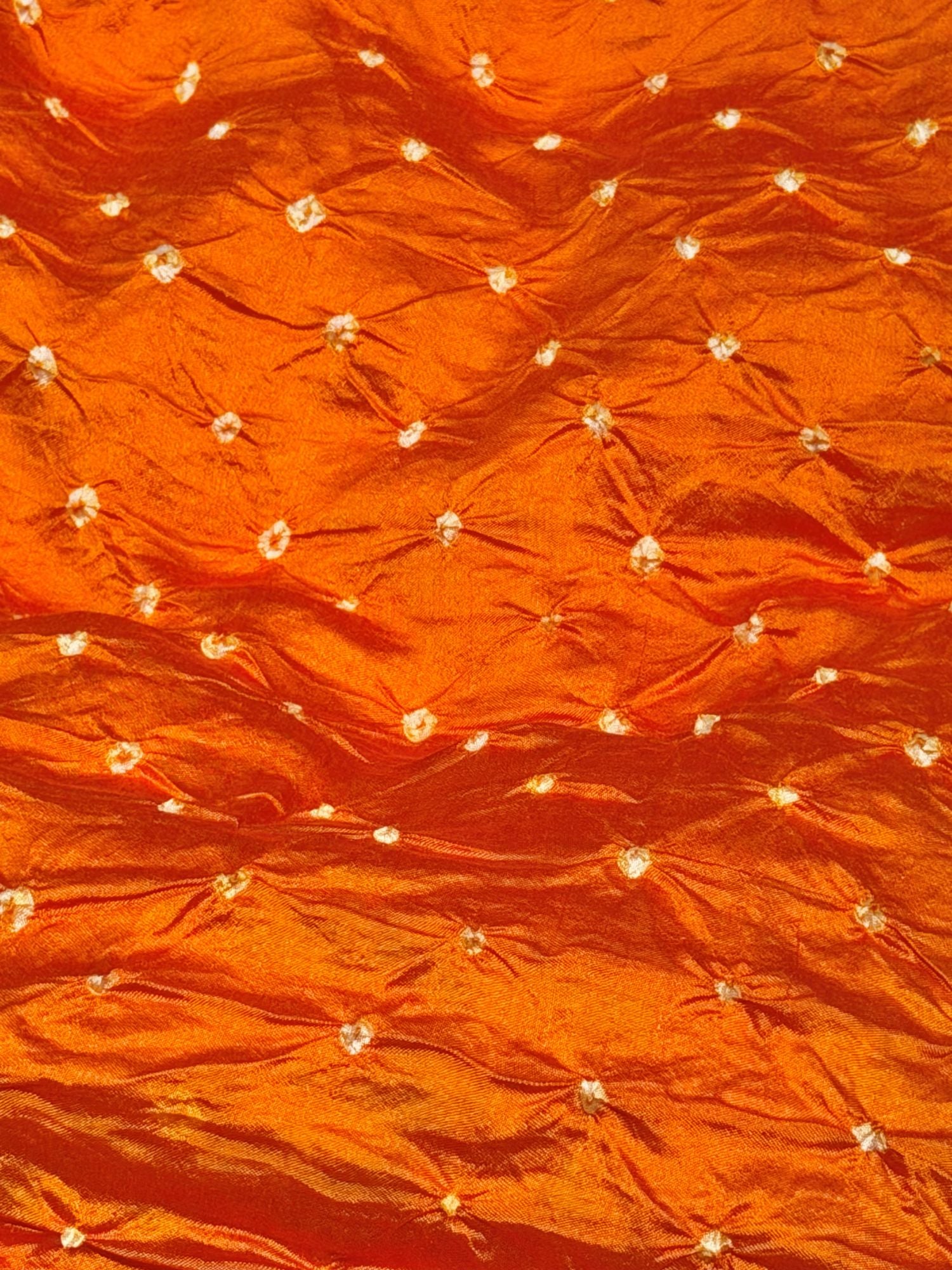 Orange Chiniya Silk Fabric With Bandhani