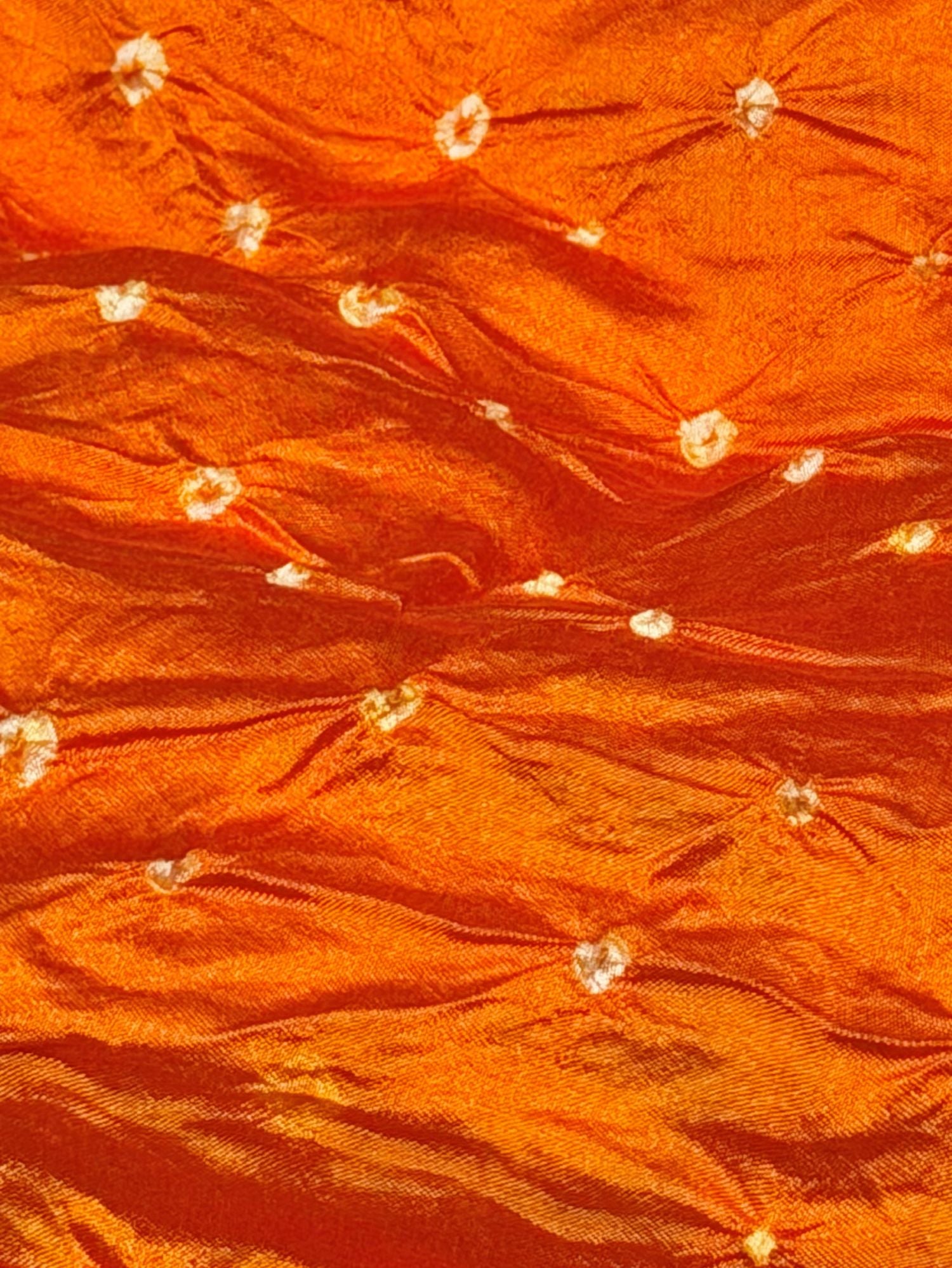Orange Chiniya Silk Fabric With Bandhani