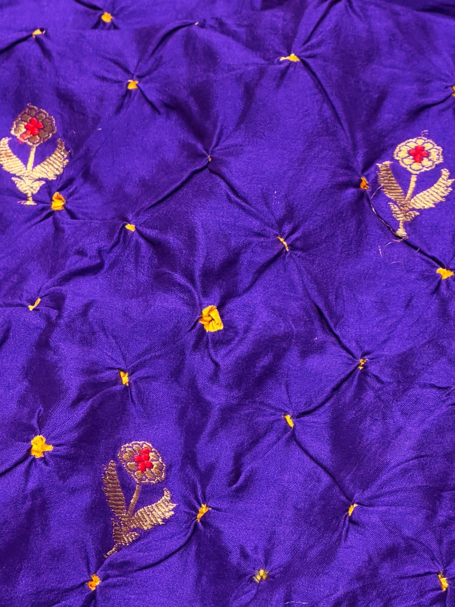 Royal Purple Chiniya Silk Bandhani Fabric With Kadhwa Motif