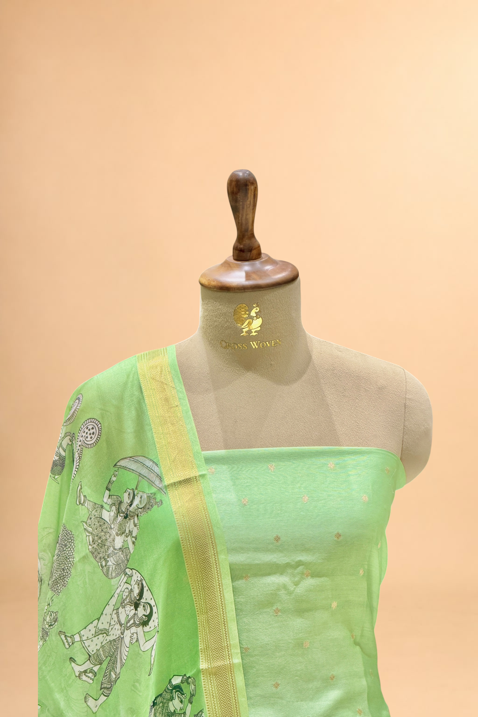 Dusty Green Chanderi Silk Suit Sets With Kalamkari Printed Dupatta