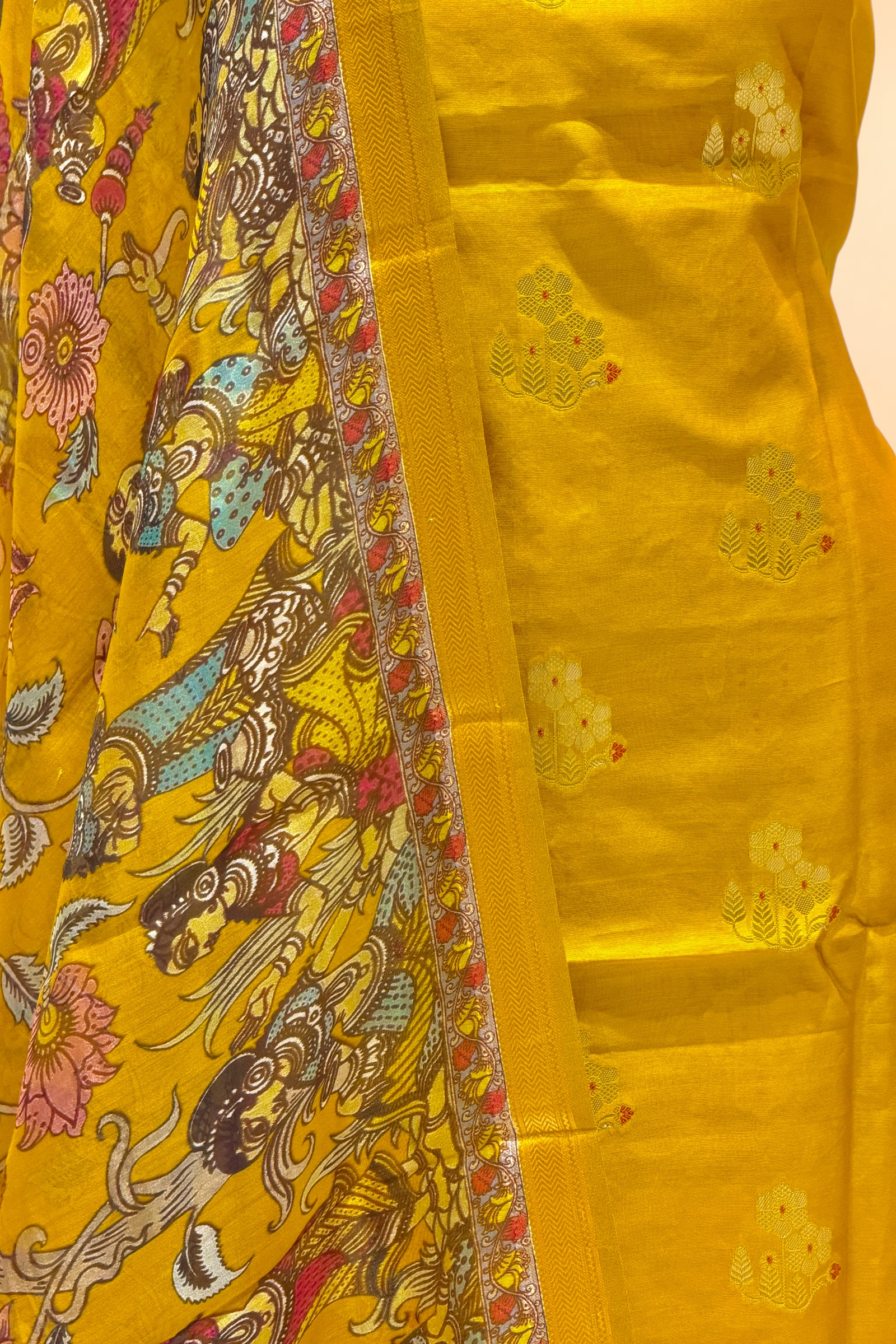 Mustard Yellow Chanderi Silk Suit Set With Printed Dupatta