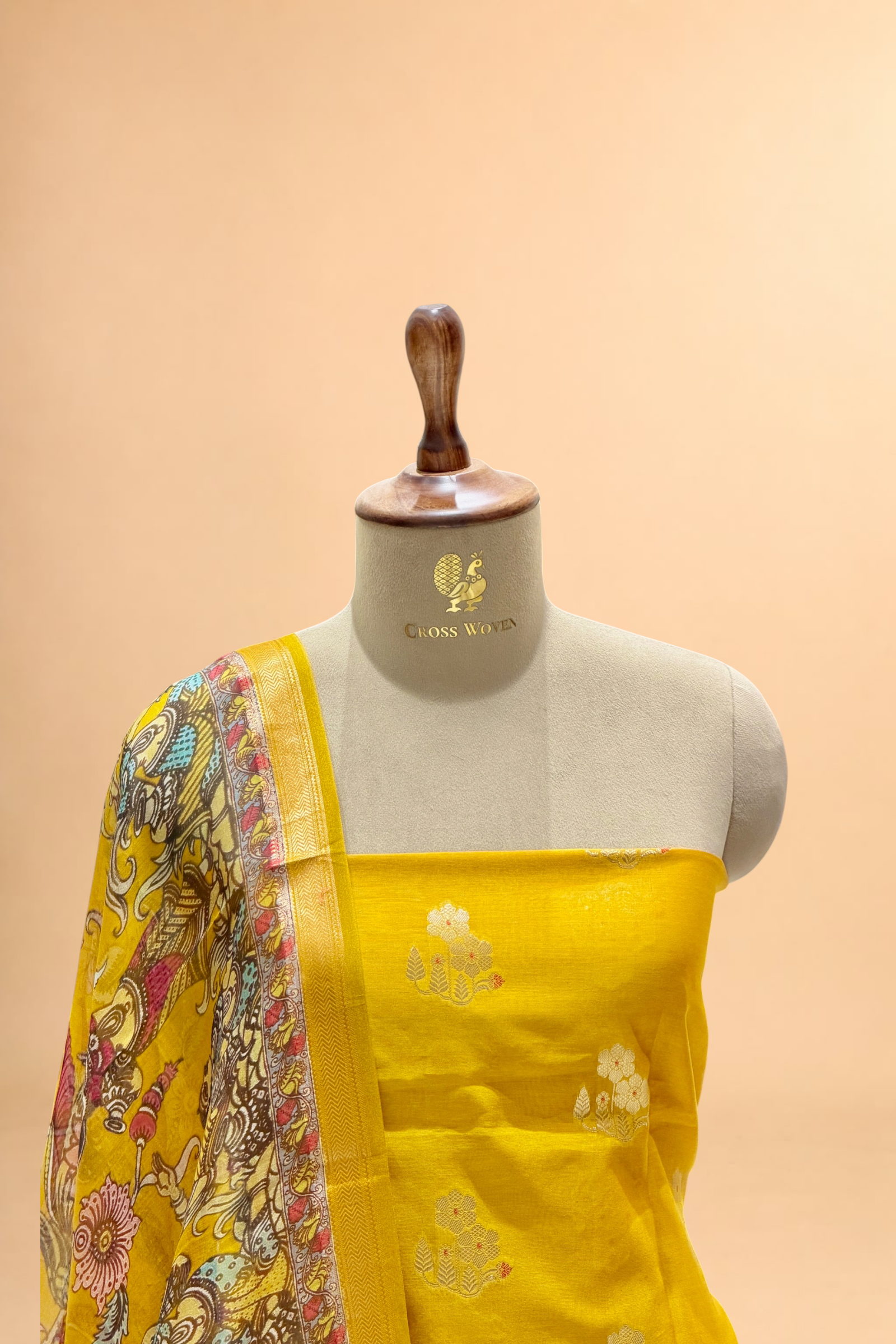 Mustard Yellow Chanderi Silk Suit Set With Printed Dupatta