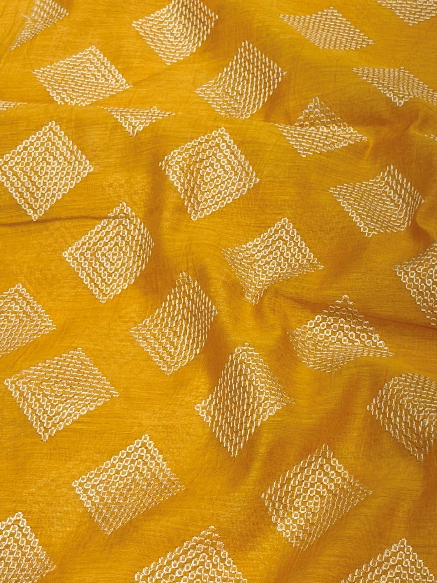 Yellow Mul Embroidered Fabric