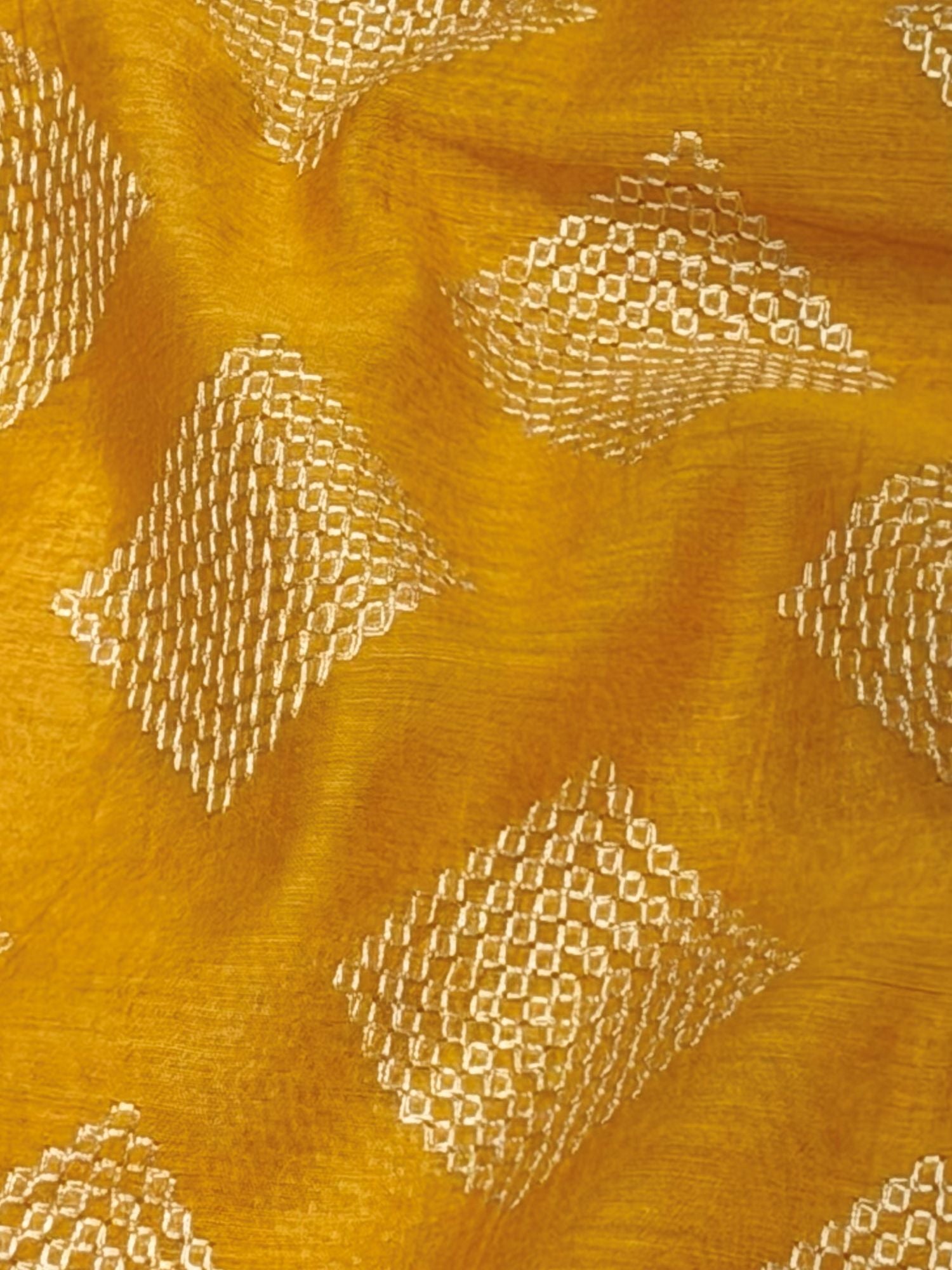 Yellow Mul Embroidered Fabric