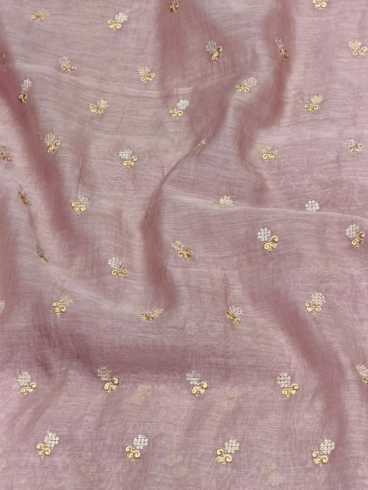 Dusty Mauve Mul Embroidered Fabric
