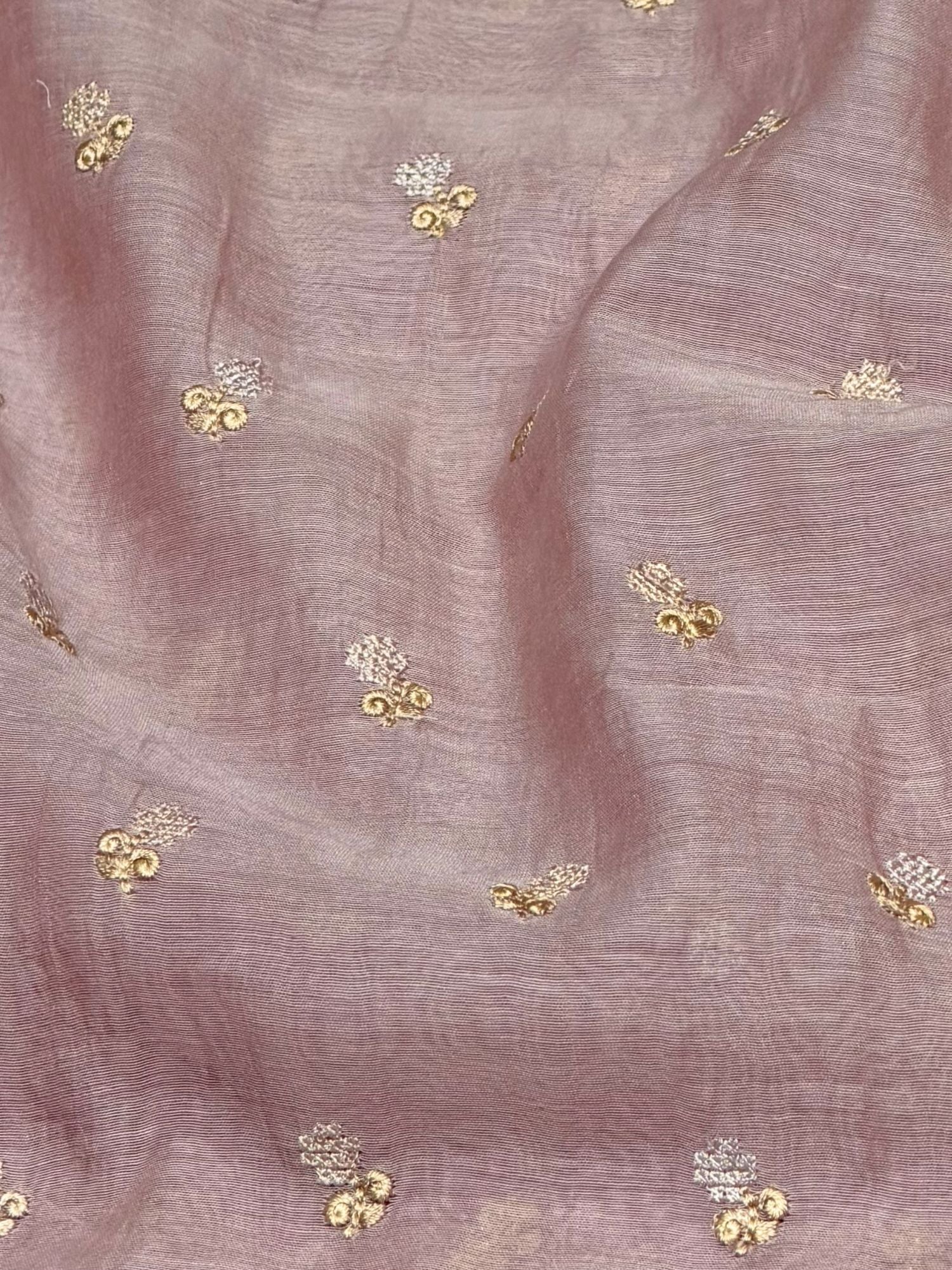 Dusty Mauve Mul Embroidered Fabric