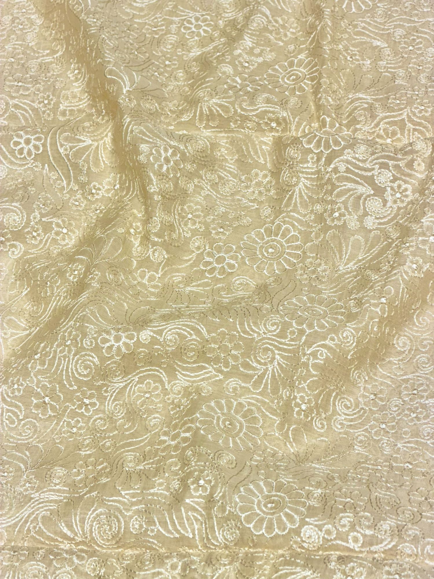 Champagne Beige Mul Embroidered Fabric