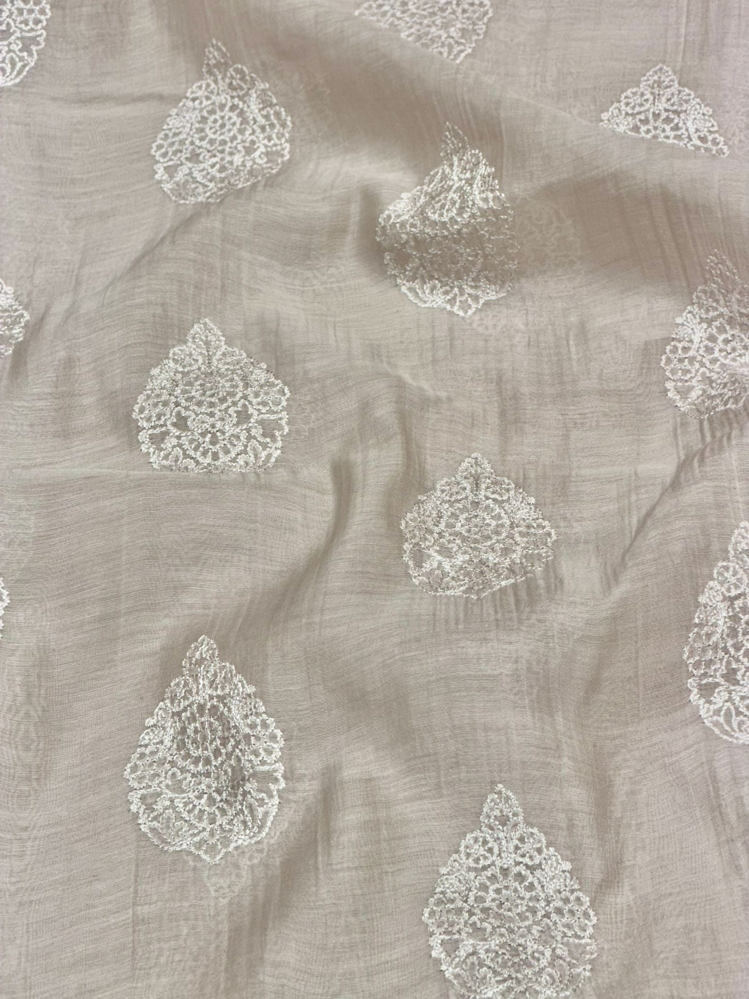 Warm Ivory Mul Embroidered Fabric