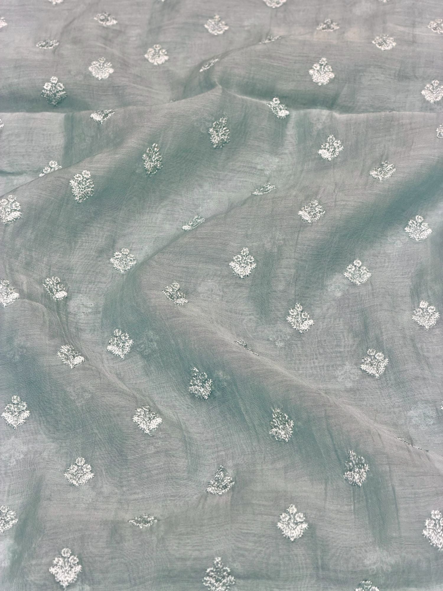 Powder Blue Mul Embroidered Fabric