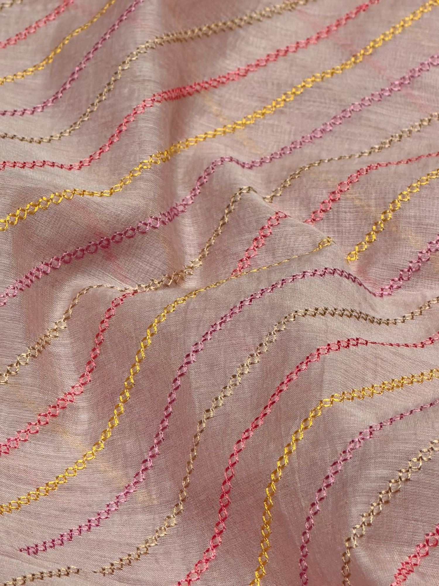 Dusty Pink Mul Embroidered Fabric