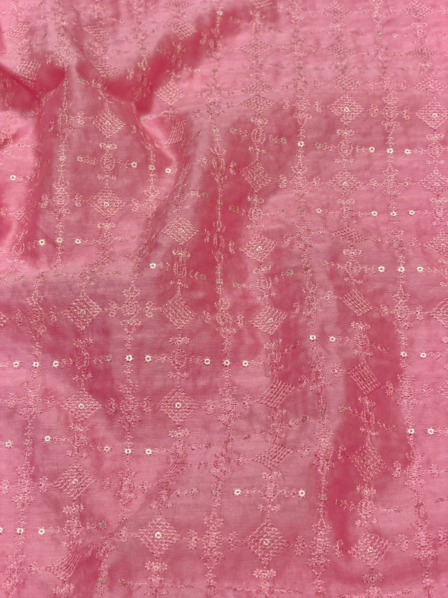 Blush Pink Mul Embroidered Fabric