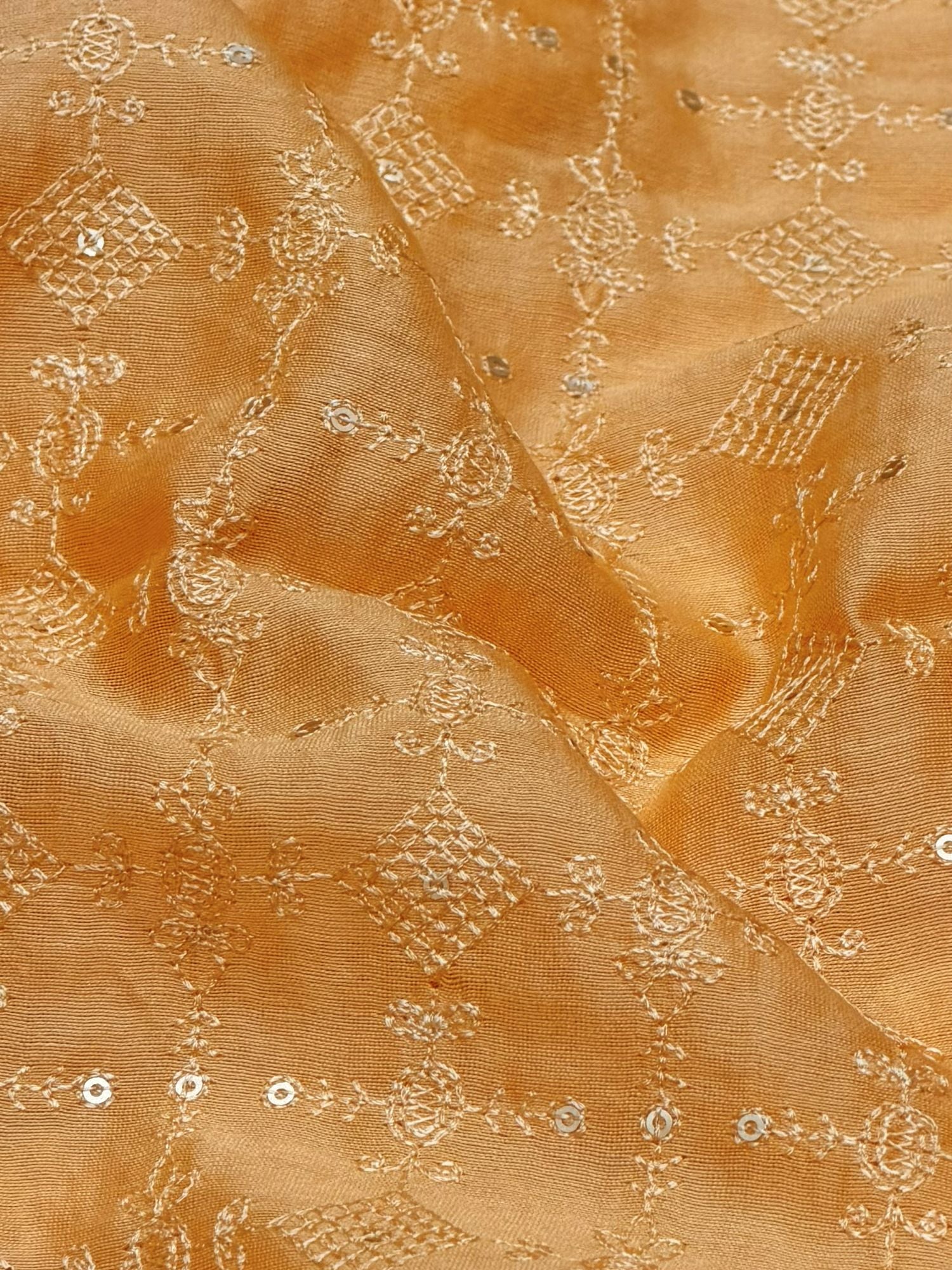 Mustard Gold Mul Embroidered Fabric