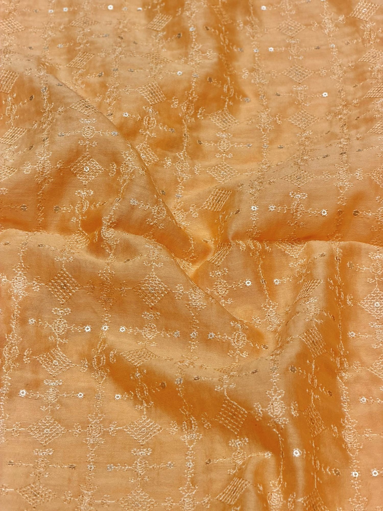 Mustard Gold Mul Embroidered Fabric
