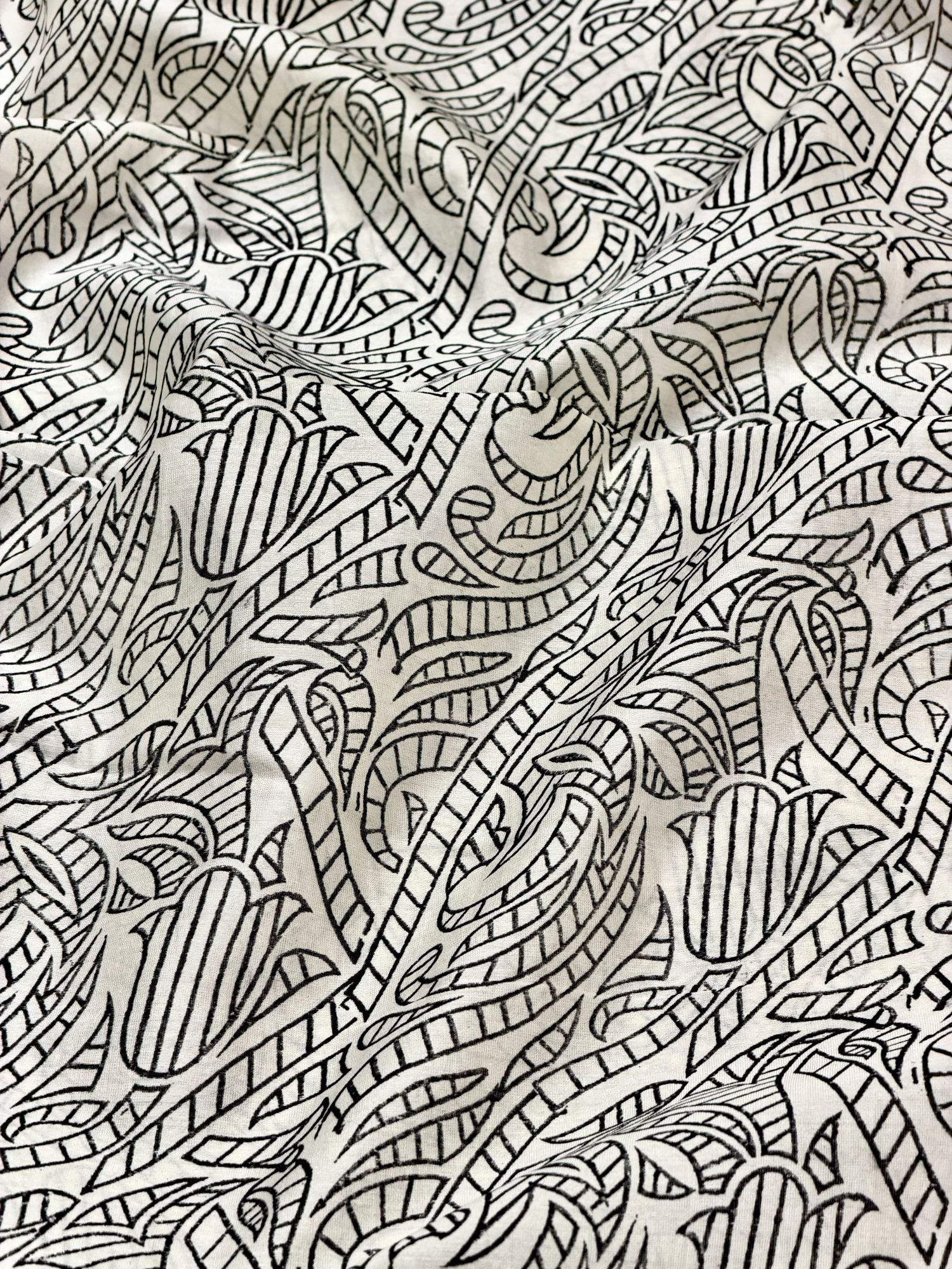 Pure Chanderi Silk Fabric With Black Hand Block Prints