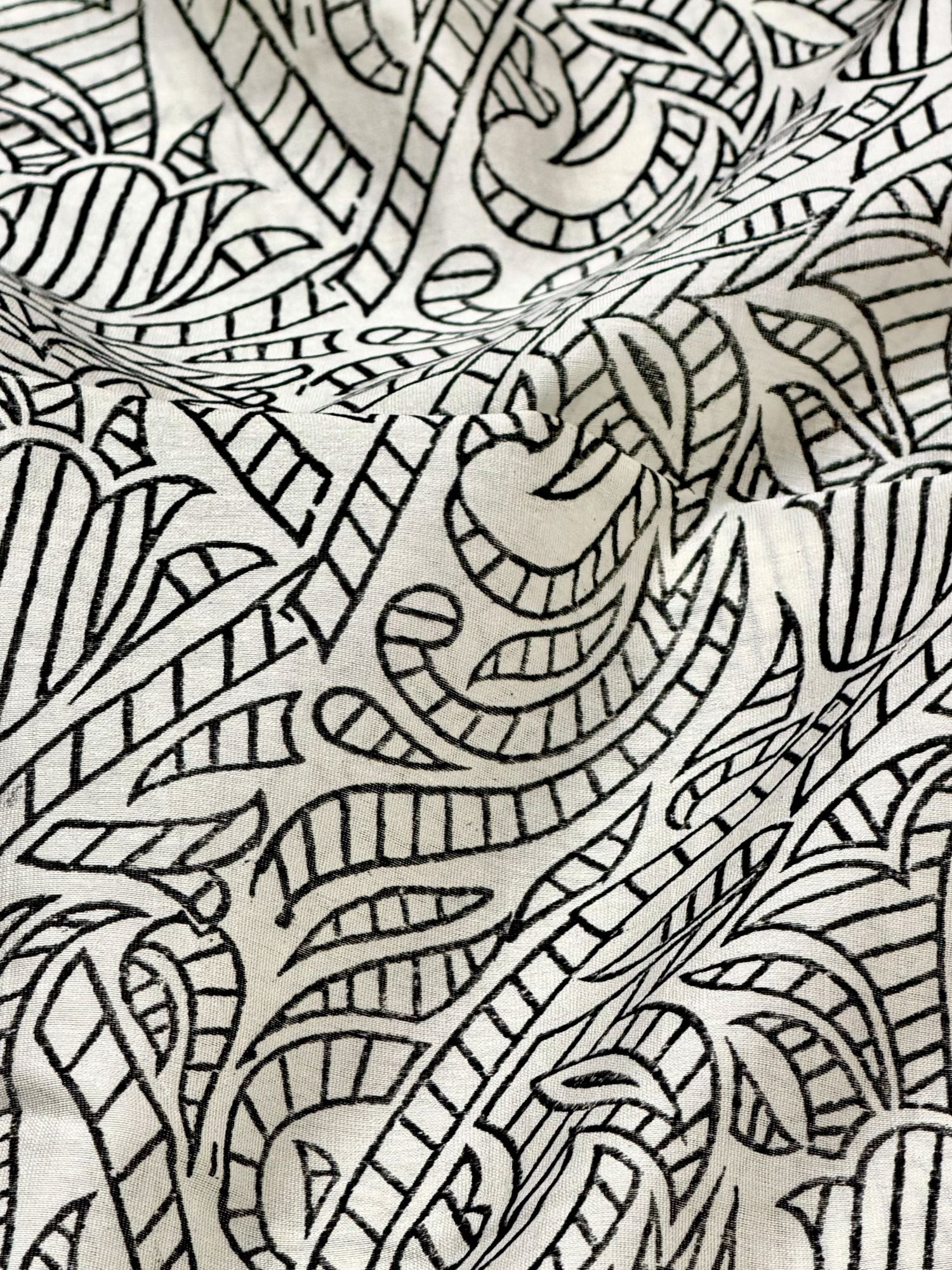 Pure Chanderi Silk Fabric With Black Hand Block Prints