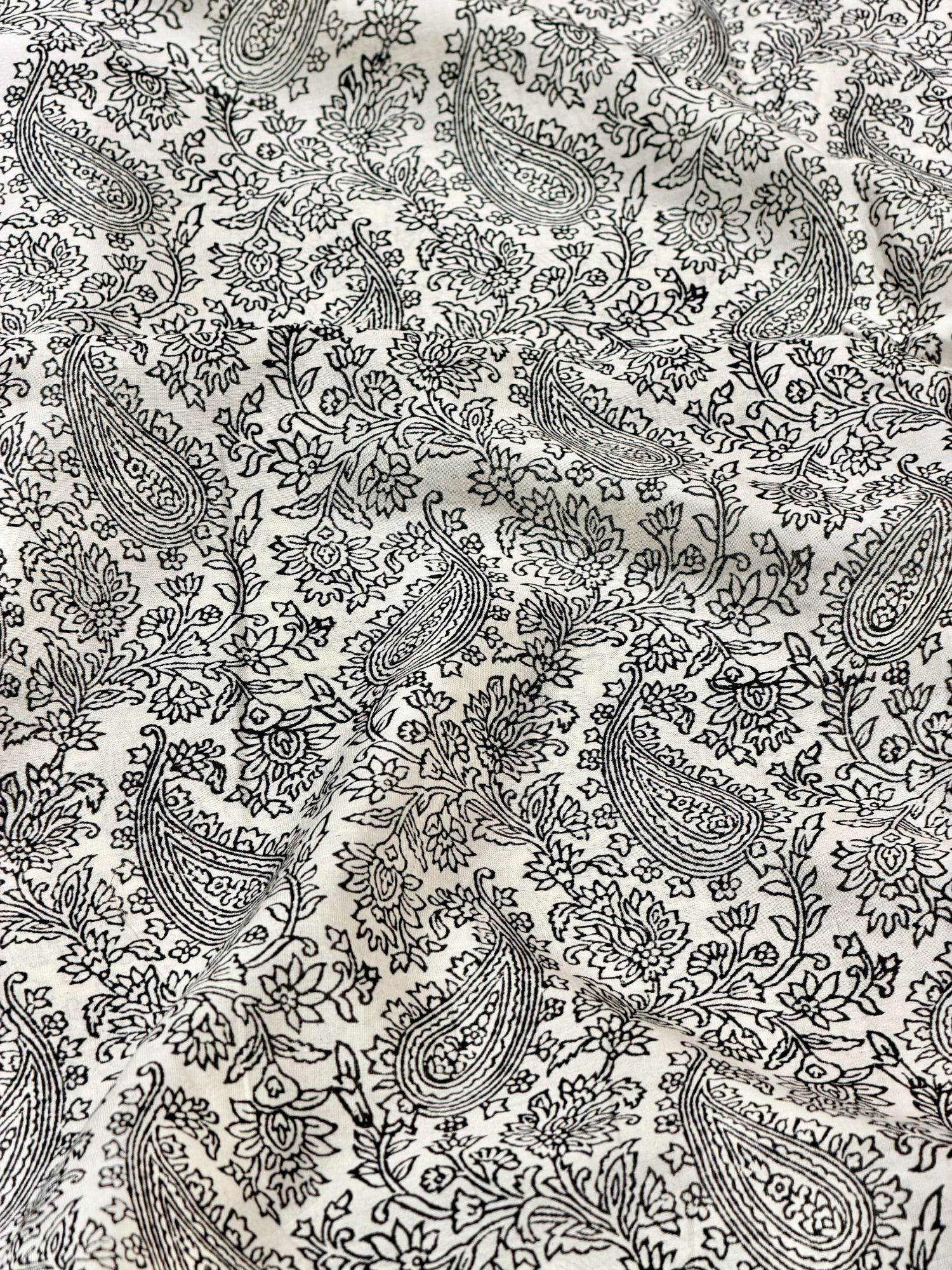 Pure Chanderi Silk Fabric With Black Hand Block Prints