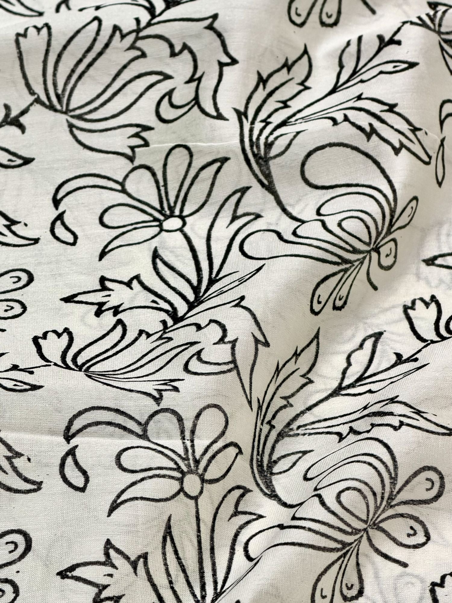 Pure Chanderi Silk Fabric With Black Hand Block Prints