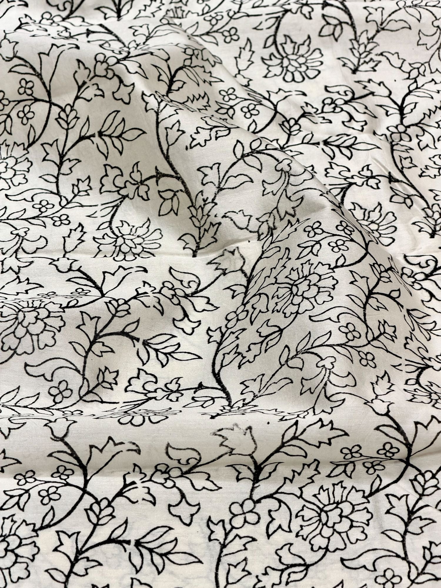 Pure Chanderi Silk Fabric With Black Hand Block Prints