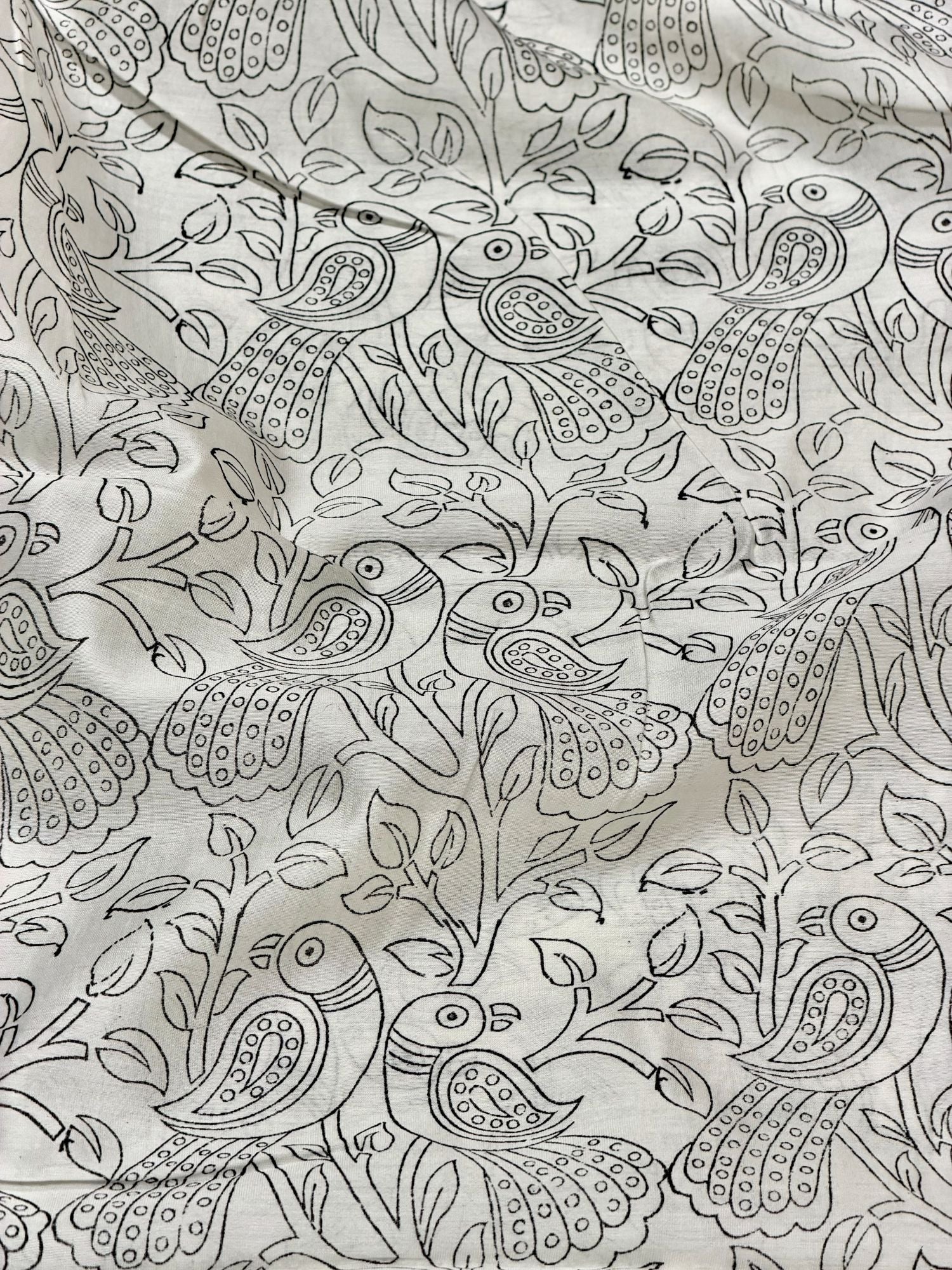 Pure Chanderi Silk Fabric With Black Hand Block Prints