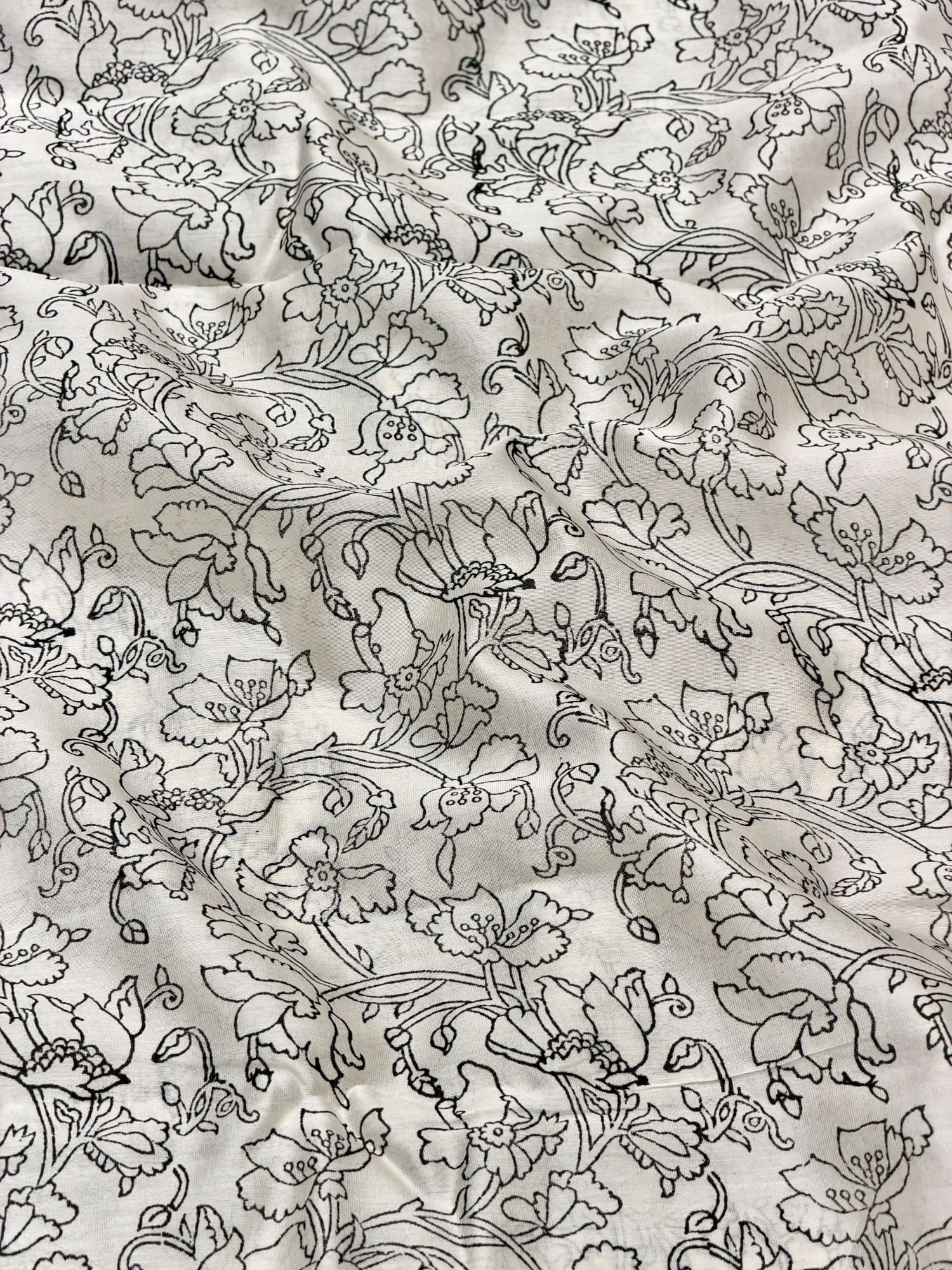 Pure Chanderi Silk Fabric With Black Hand Block Prints