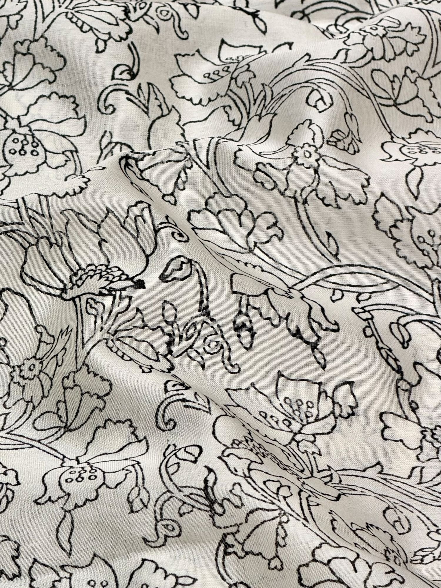 Pure Chanderi Silk Fabric With Black Hand Block Prints