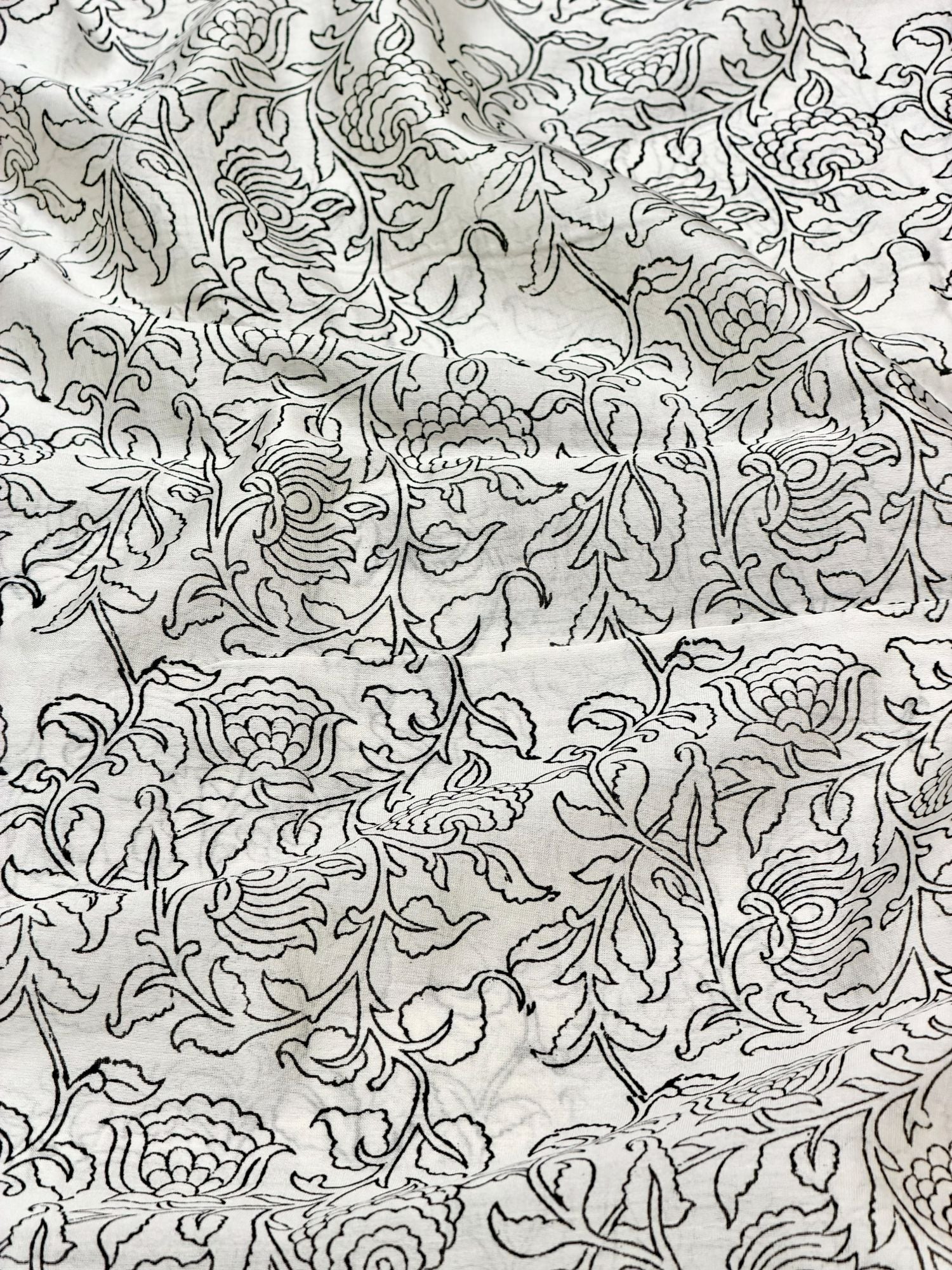 Pure Chanderi Silk Fabric With Black Hand Block Prints