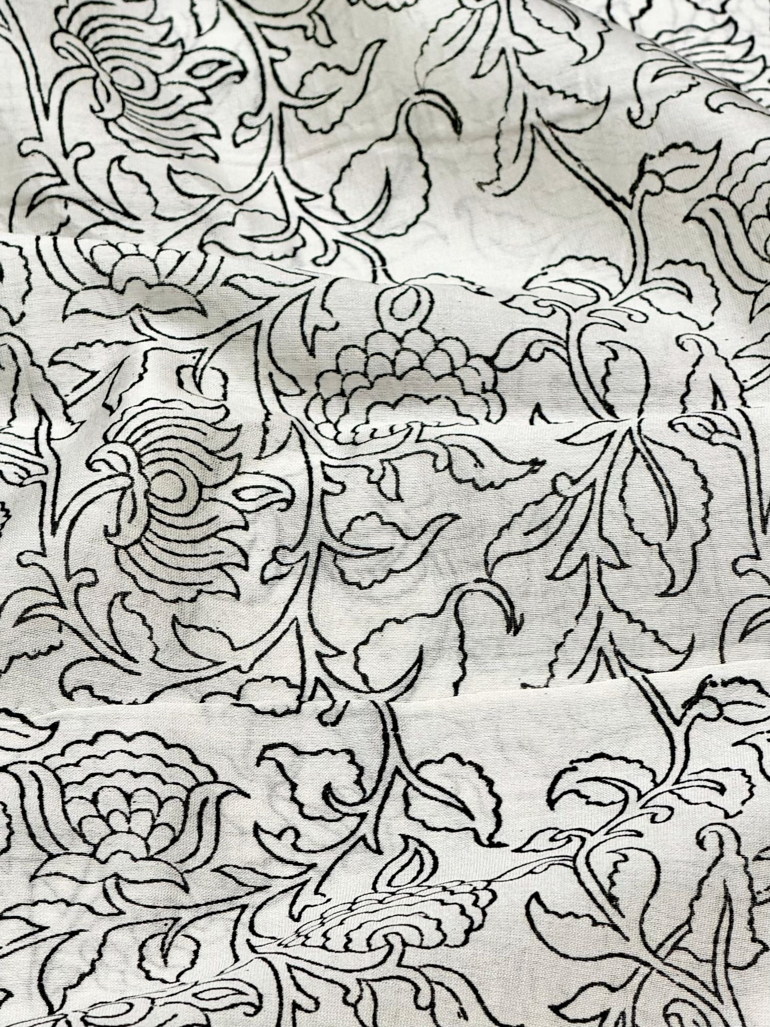 Pure Chanderi Silk Fabric With Black Hand Block Prints