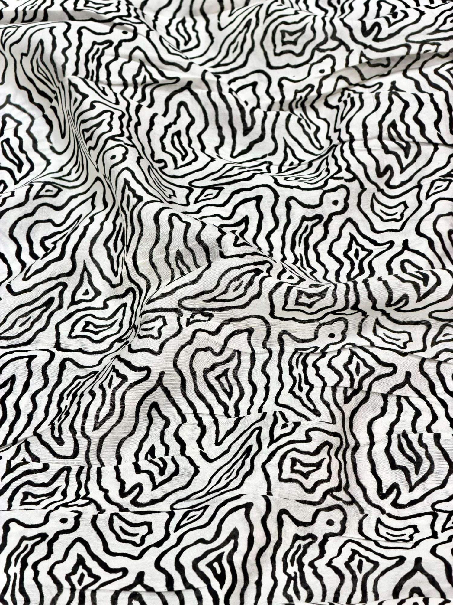 Pure Chanderi Silk Fabric With Black Hand Block Prints